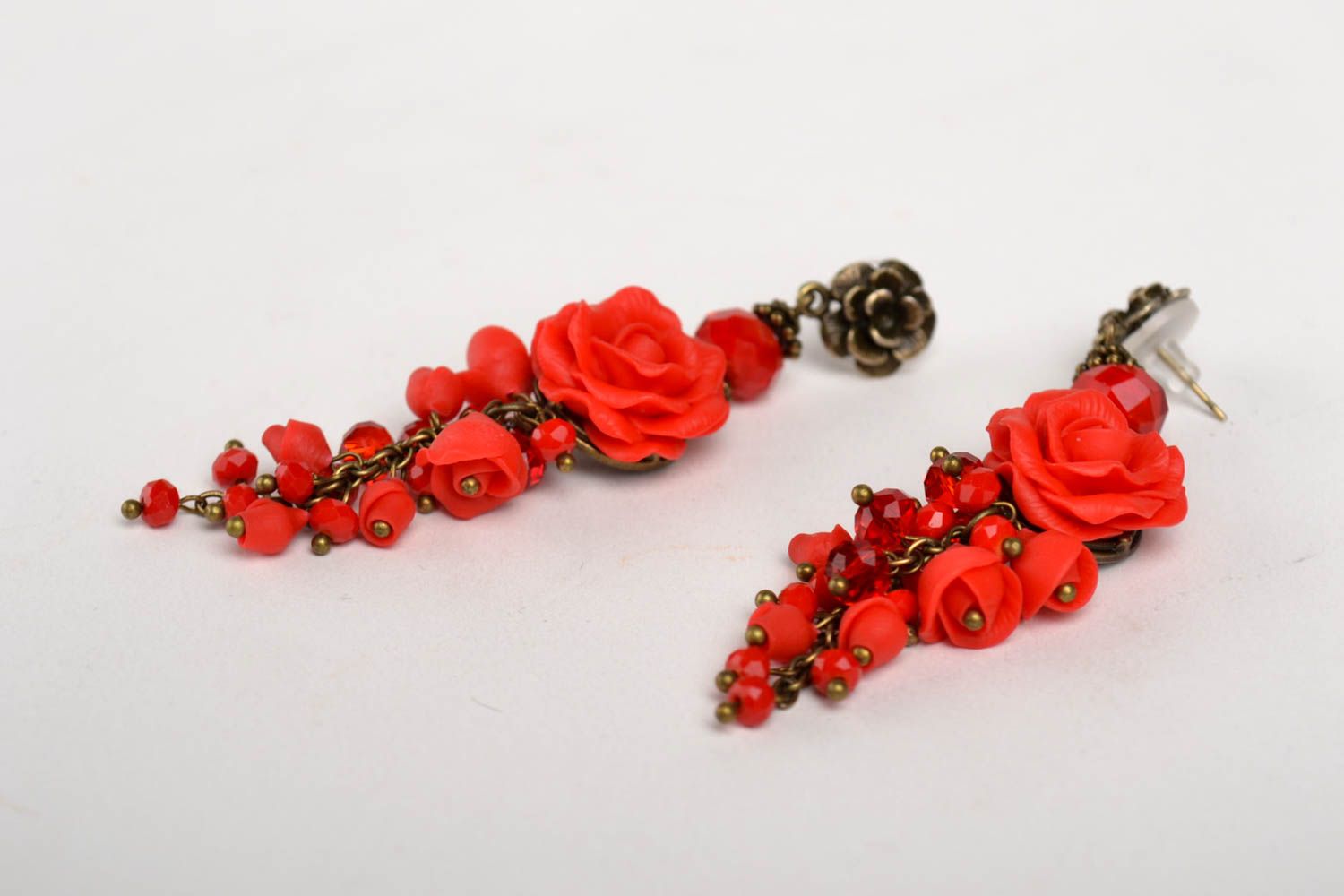 Handmade elegant red earrings stylish dangling earrings polymer clay jewelry photo 2