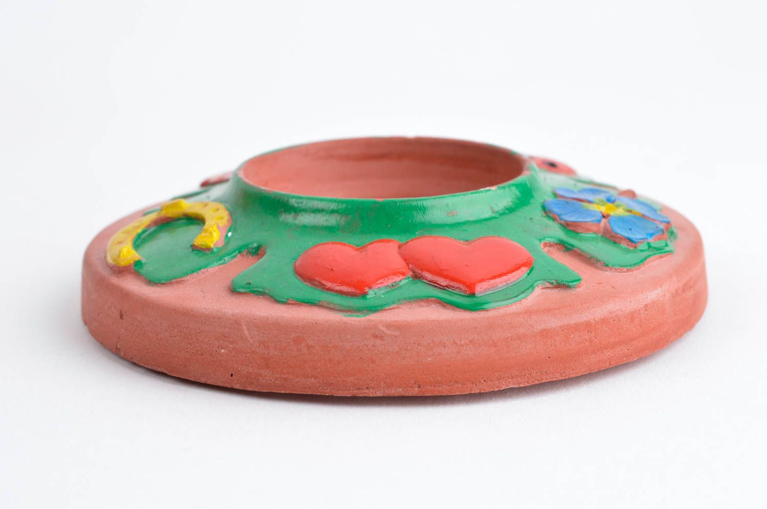 Flat handmade plaster tea light candle holder in childish style 0,79 inches, 0,22 lb photo 3