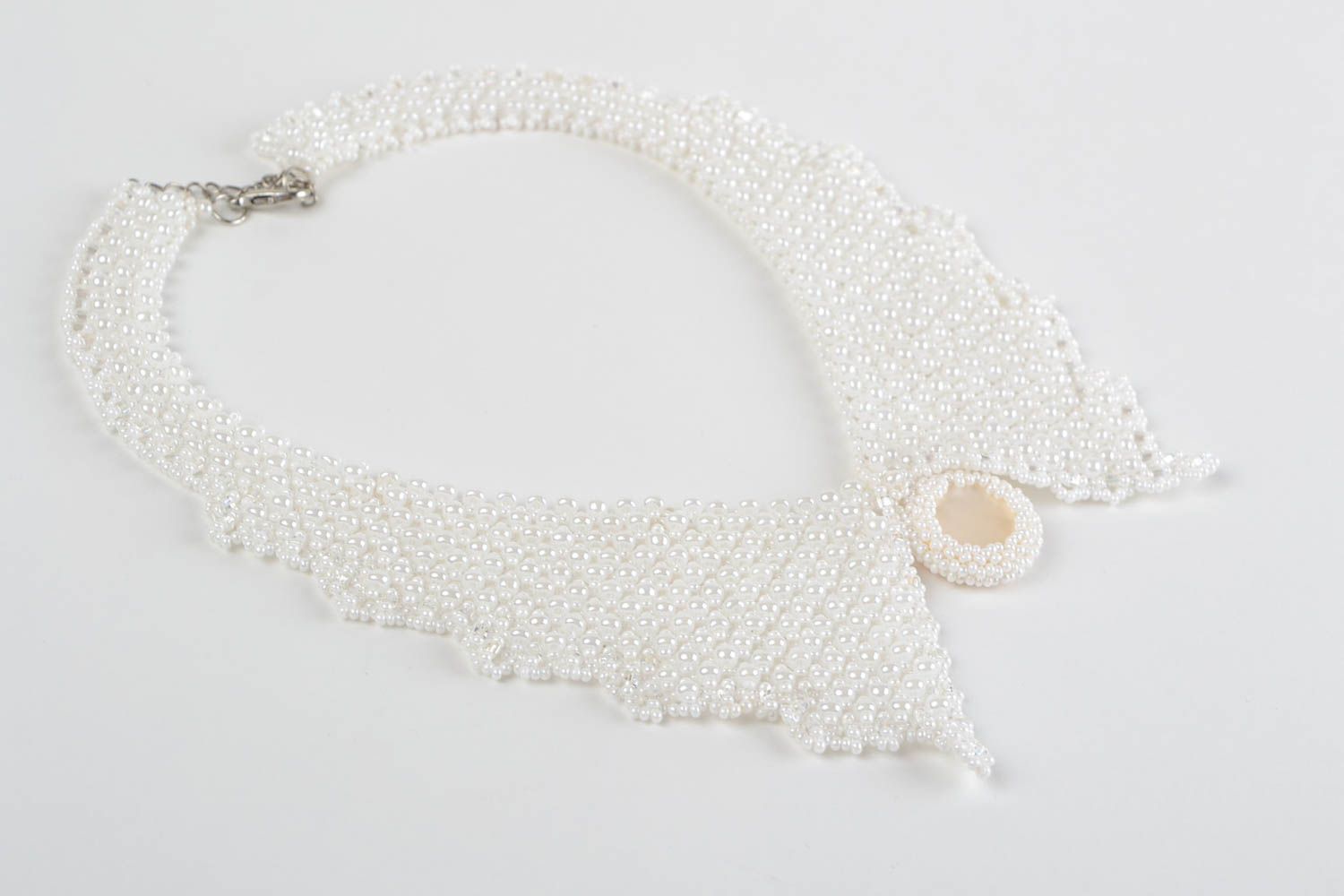 Beautiful white handmade designer beaded collar necklace with natural stone photo 2