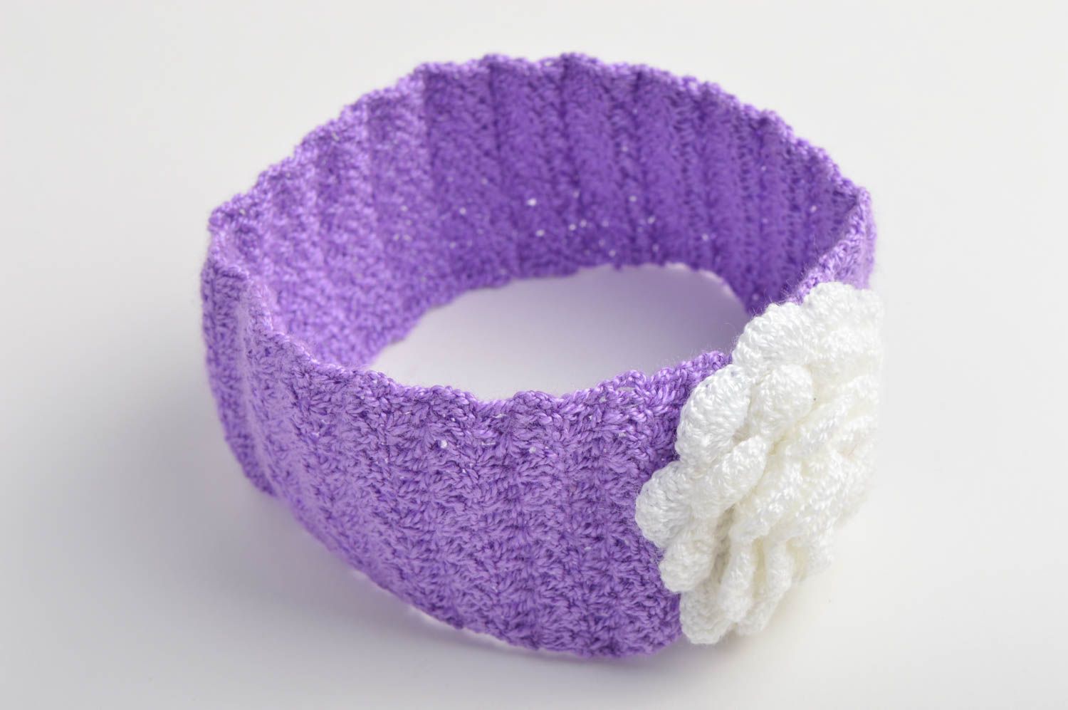 Bandeau cheveux Accessoire pour fille fait main violet fleur blanc Cadeau enfant photo 5