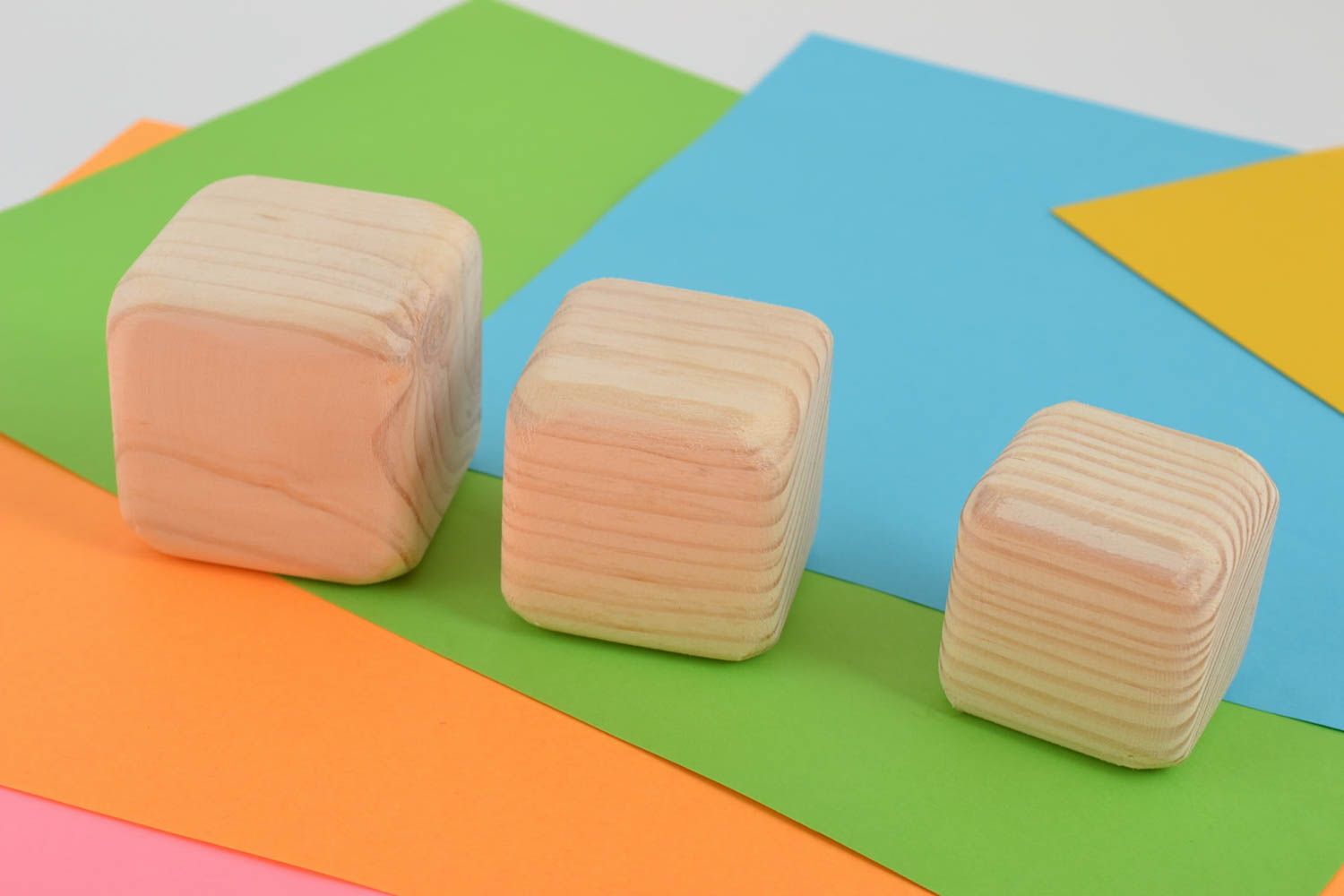 Set of 3 handmade wooden cubes wooden blocks educational toys for kids photo 1