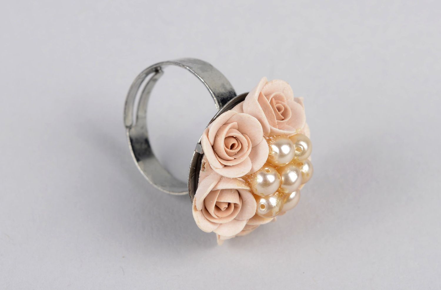 Handmade polymer clay ring volume ring with roses flower ring designer jewelry photo 4