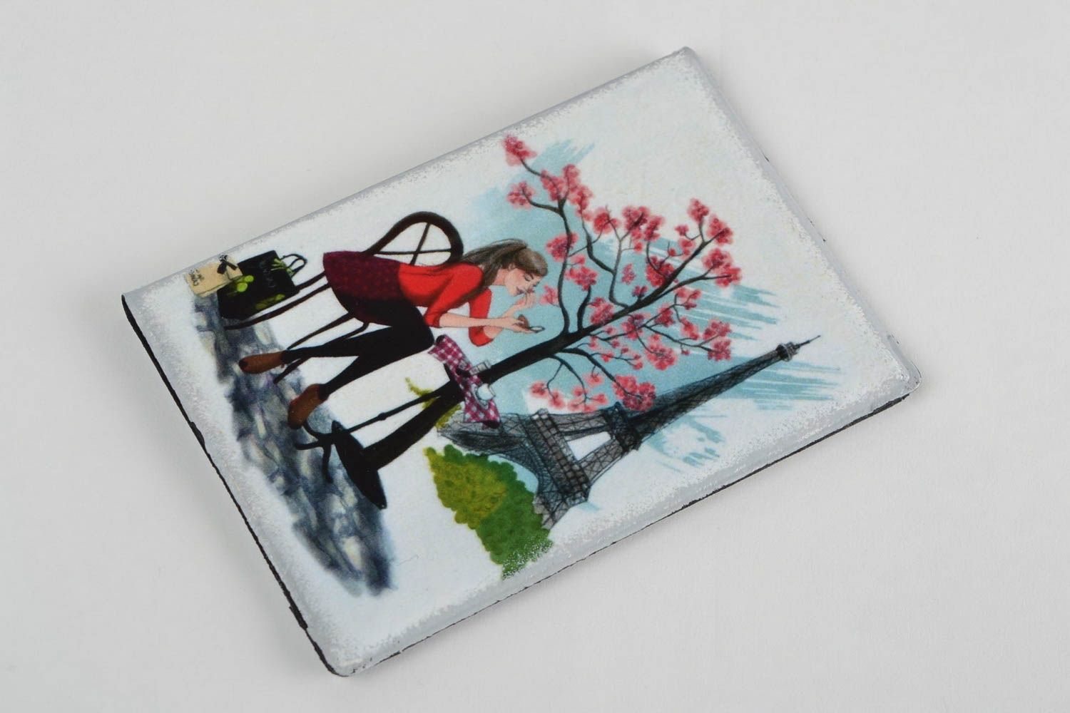 Handmade beautiful passport cover on faux leather basis with decoupage Paris photo 4