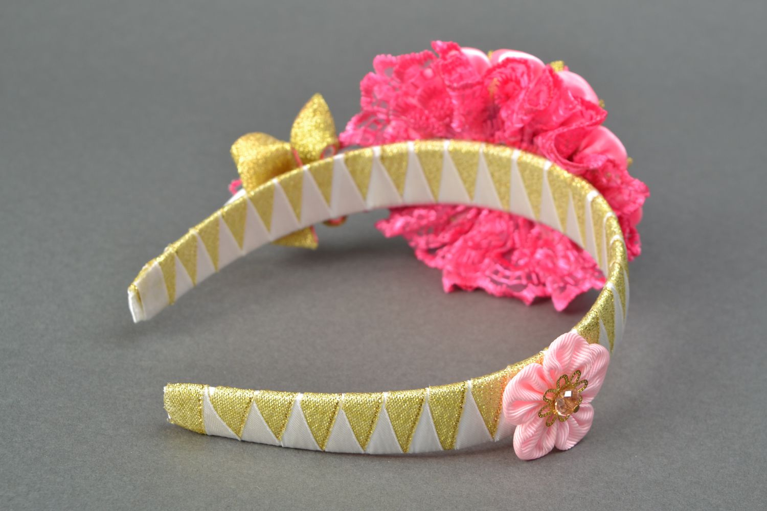 Kanzashi satin ribbon headband Pink Flower photo 4