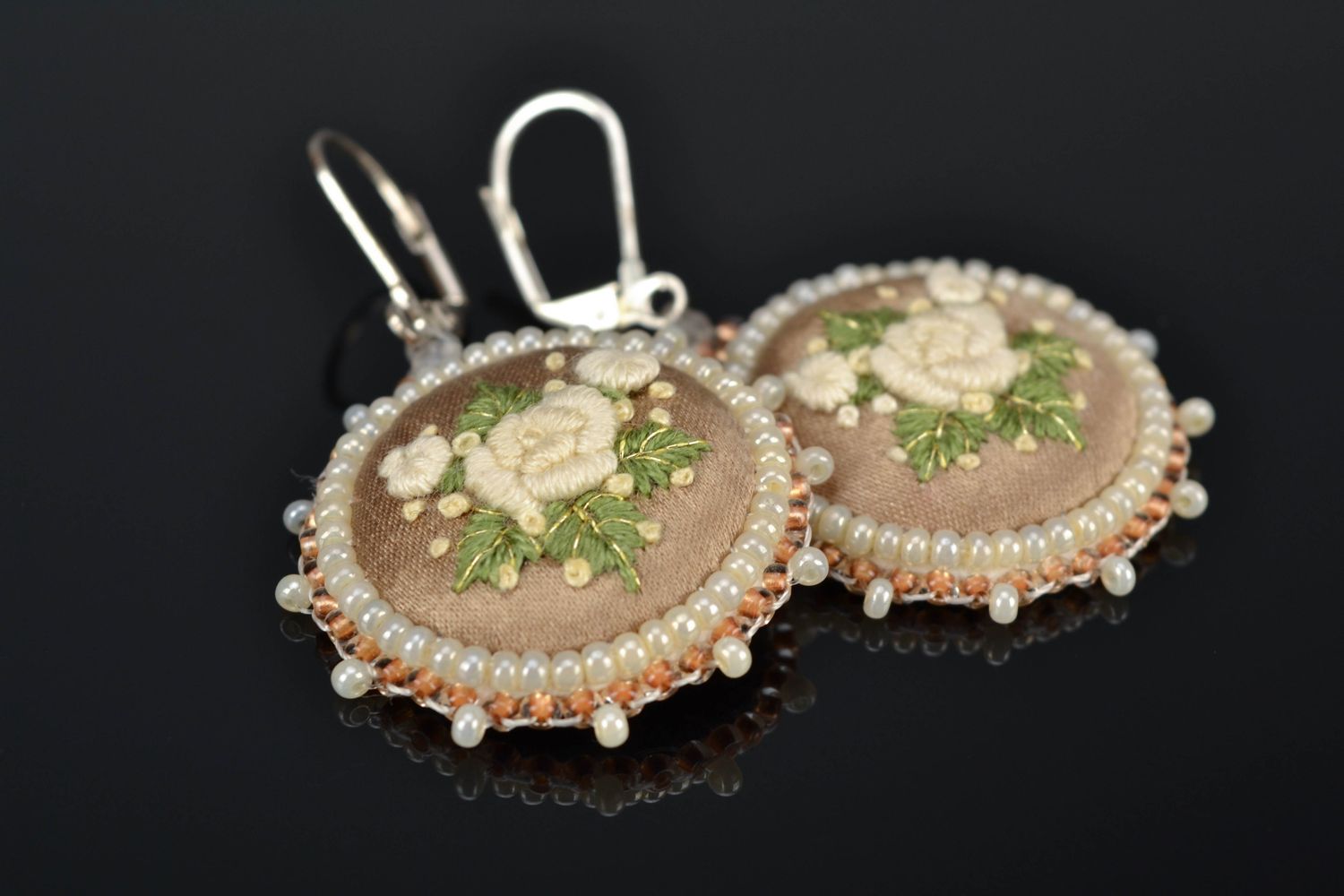 Embroidered earrings with Czech beads photo 1