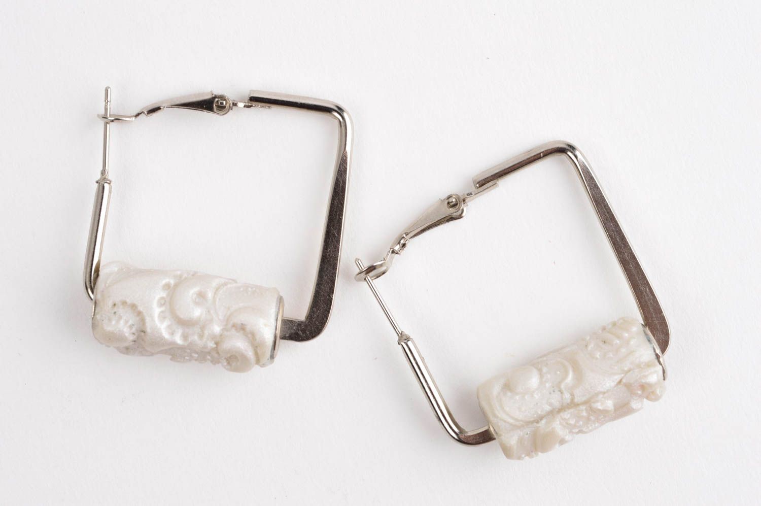 Handmade unusual earrings white designer earrings cute elegant accessory photo 3