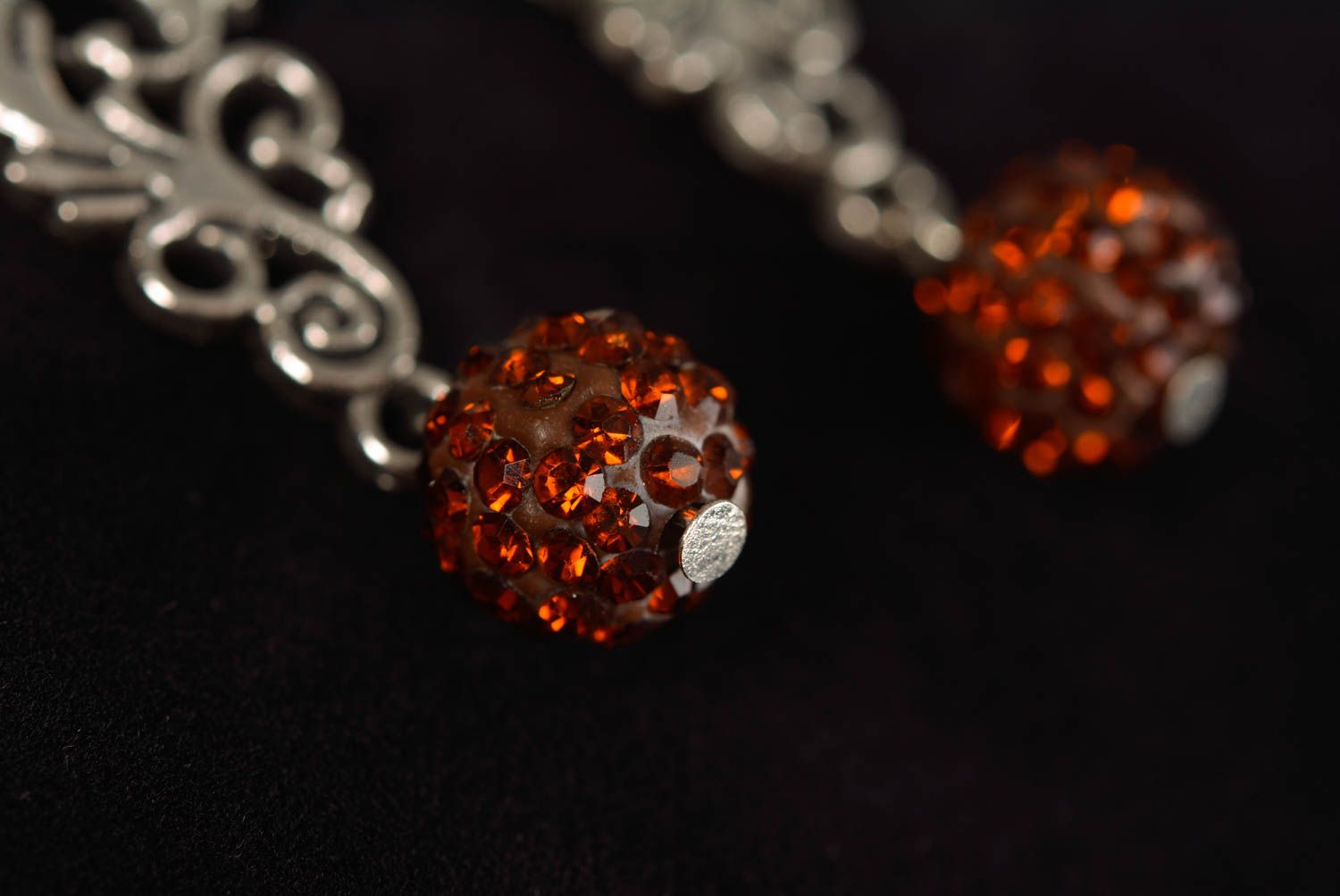 Metal earrings with rhinestones female long beautiful handmade accessory photo 3