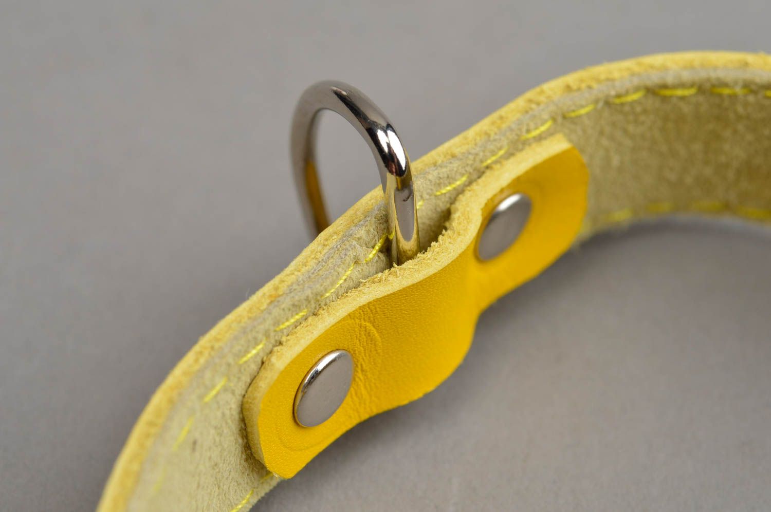 Handmade leather dog collar thin yellow accessory for pet designer dog collar photo 4