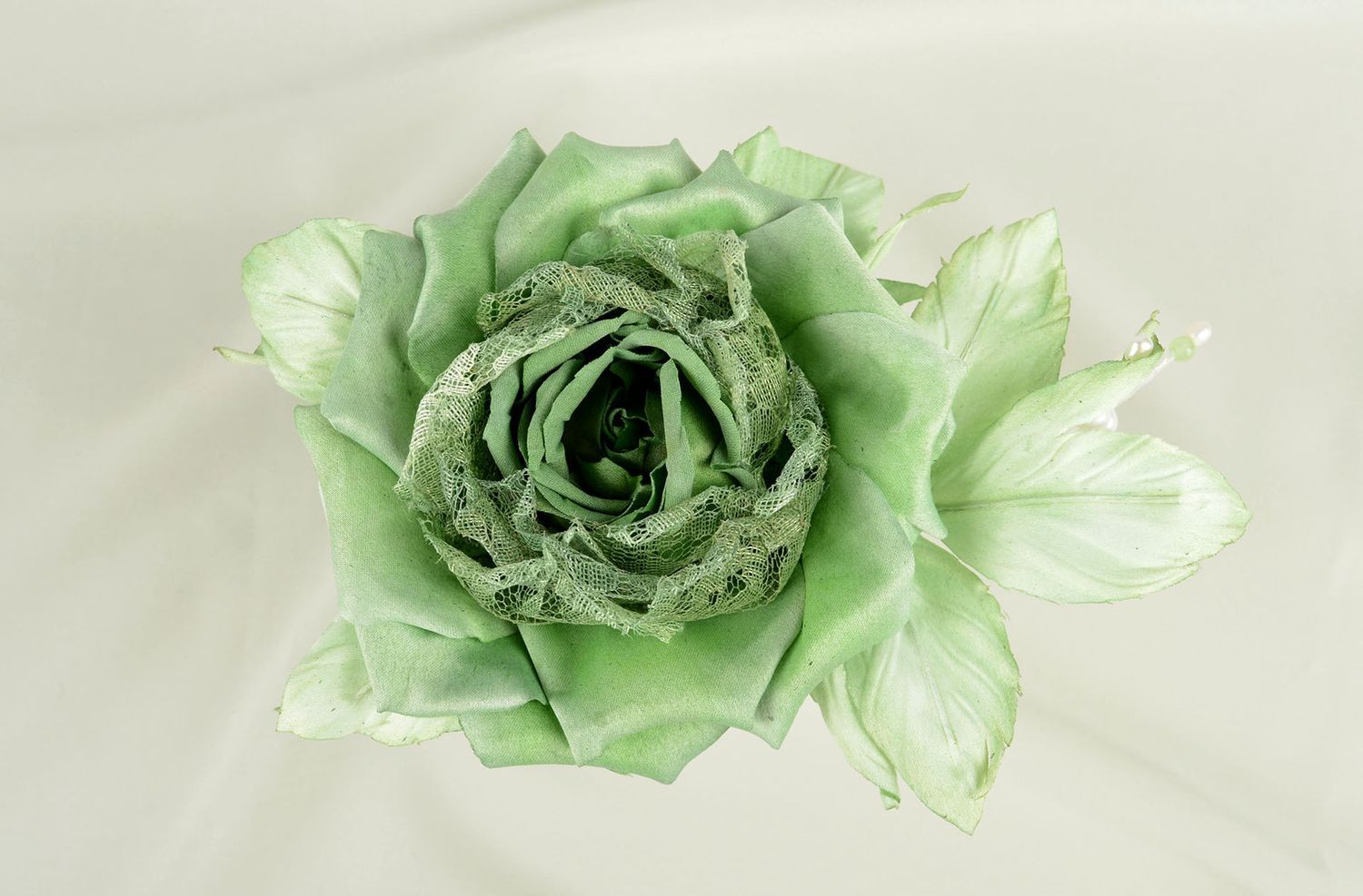 Boche hecho a mano de seda bisutería artesanal regalo original flor verde foto 5