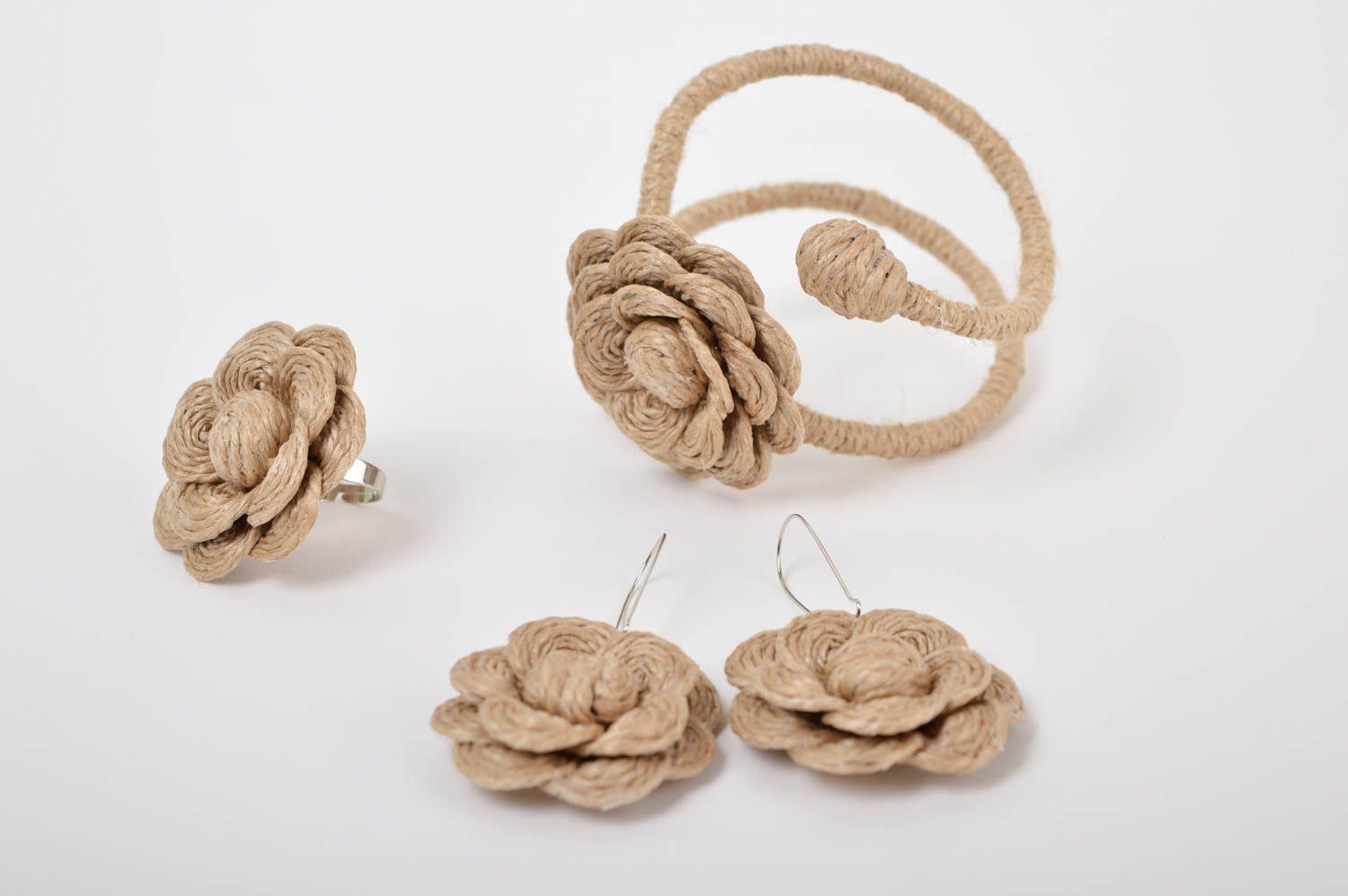 Unusual handmade cord jewelry set handmade earrings bracelet designs flower ring photo 2