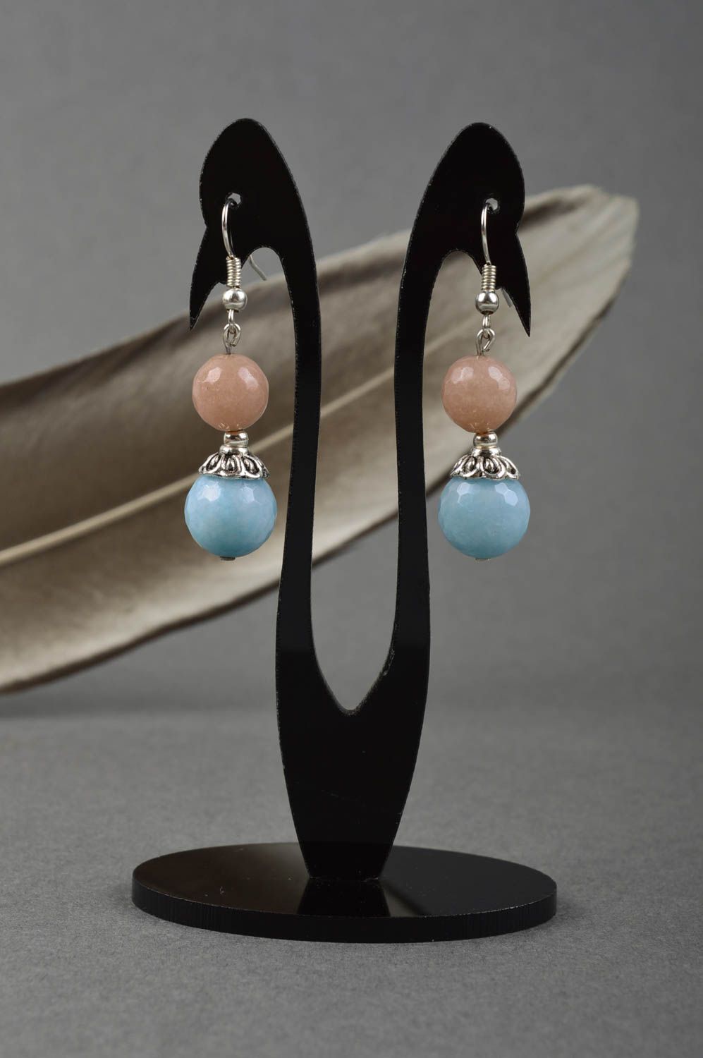 Handmade earrings agate pendant fashion natural stone accessory woman gift idea photo 1