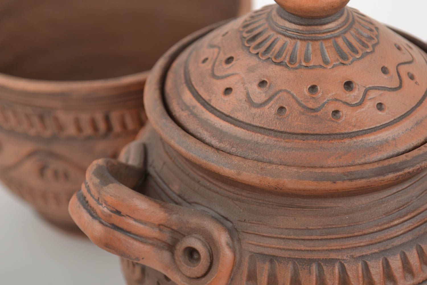 Handmade ceramic pottery set of 12 oz pot, 12 oz milk jug with handle and lid, ceramic bowl for 10 oz 2,5 lb photo 3