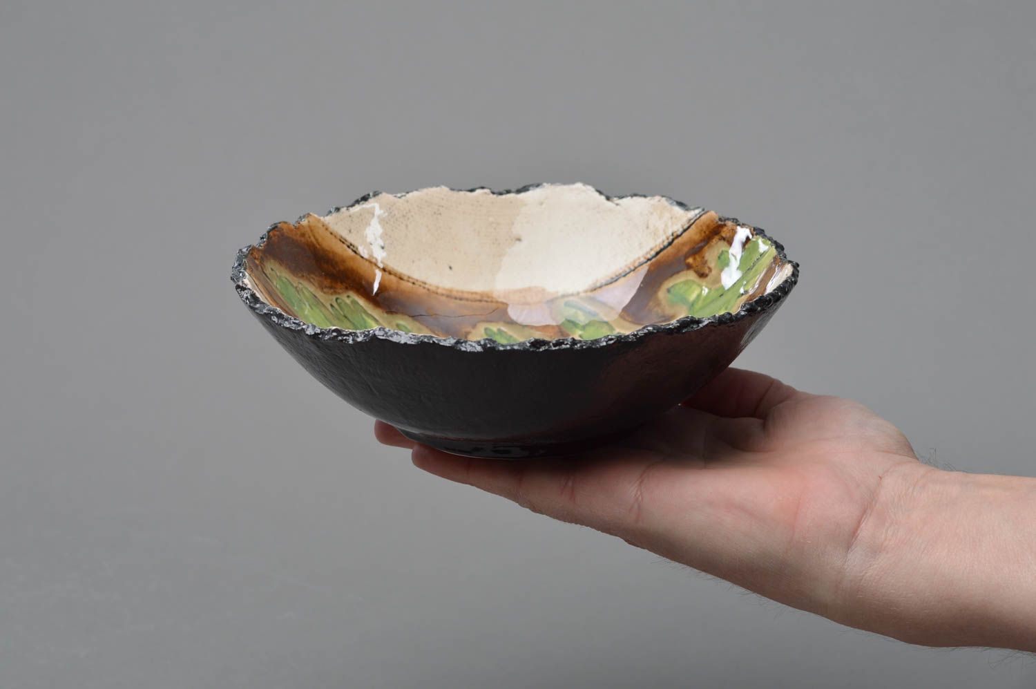 Handmade bowl for salad made of porcelain beautiful handmade painted tableware photo 4