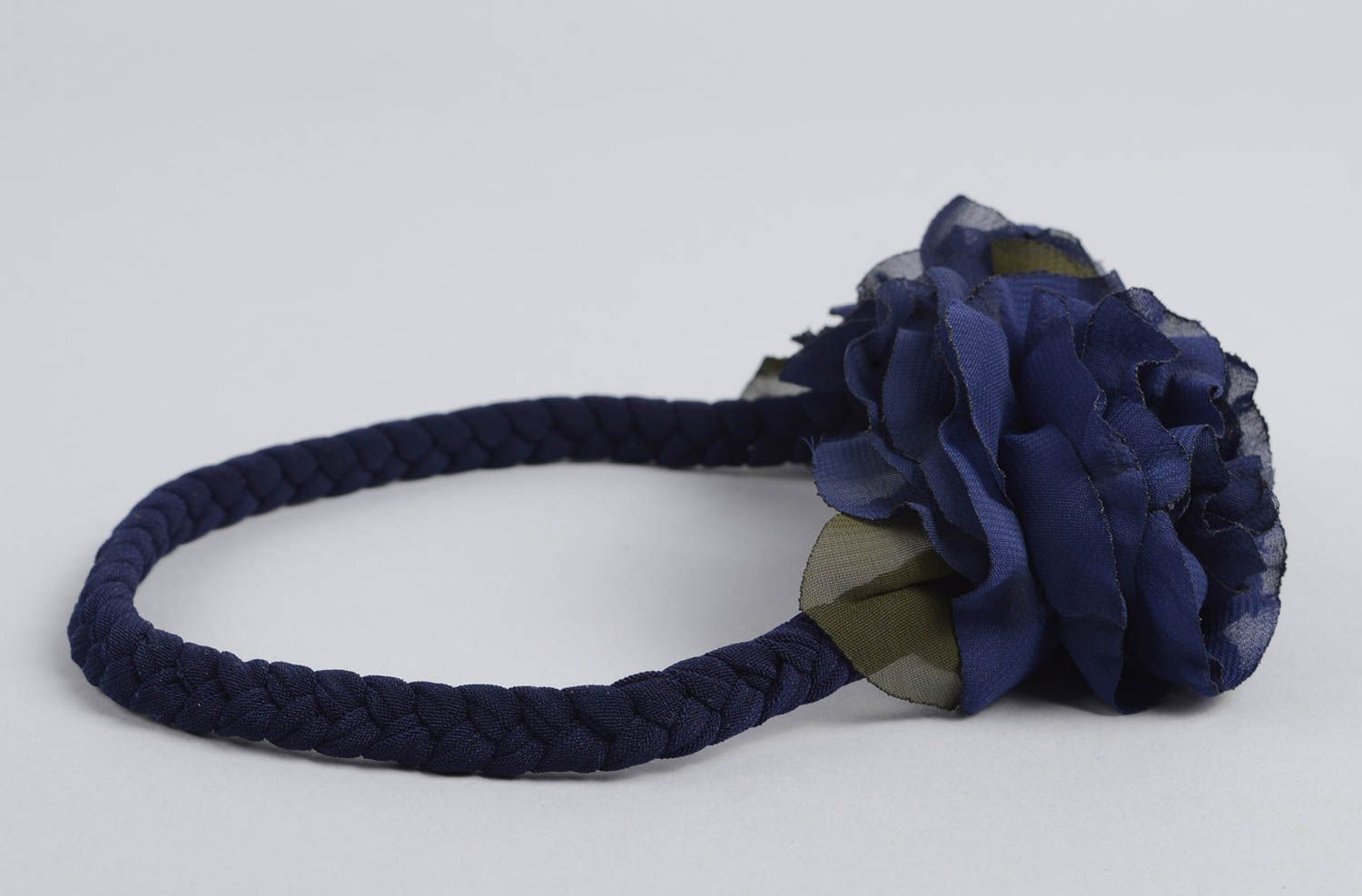 Handgefertigt Haarband mit Blume Haarschmuck Blüte Haar Accessoire dunkelblau foto 3