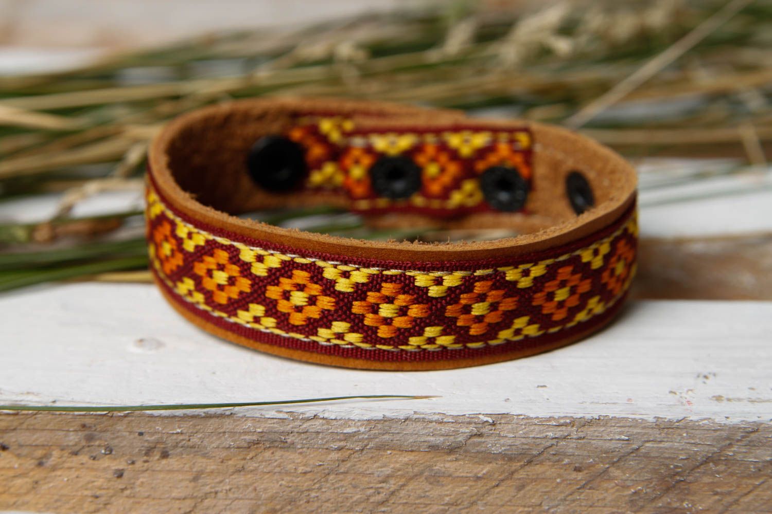 Beautiful handmade leather bracelet handmade accessories artisan jewelry photo 1