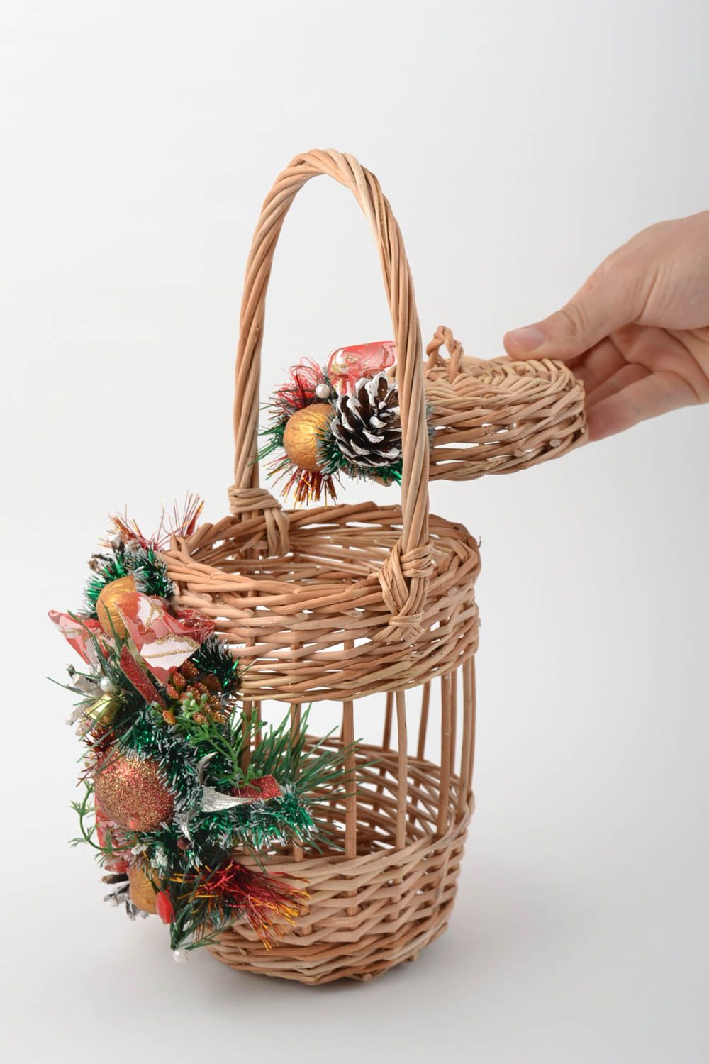 Handmade decorative holiday unusual wicker basket with lid for Easter decor photo 5