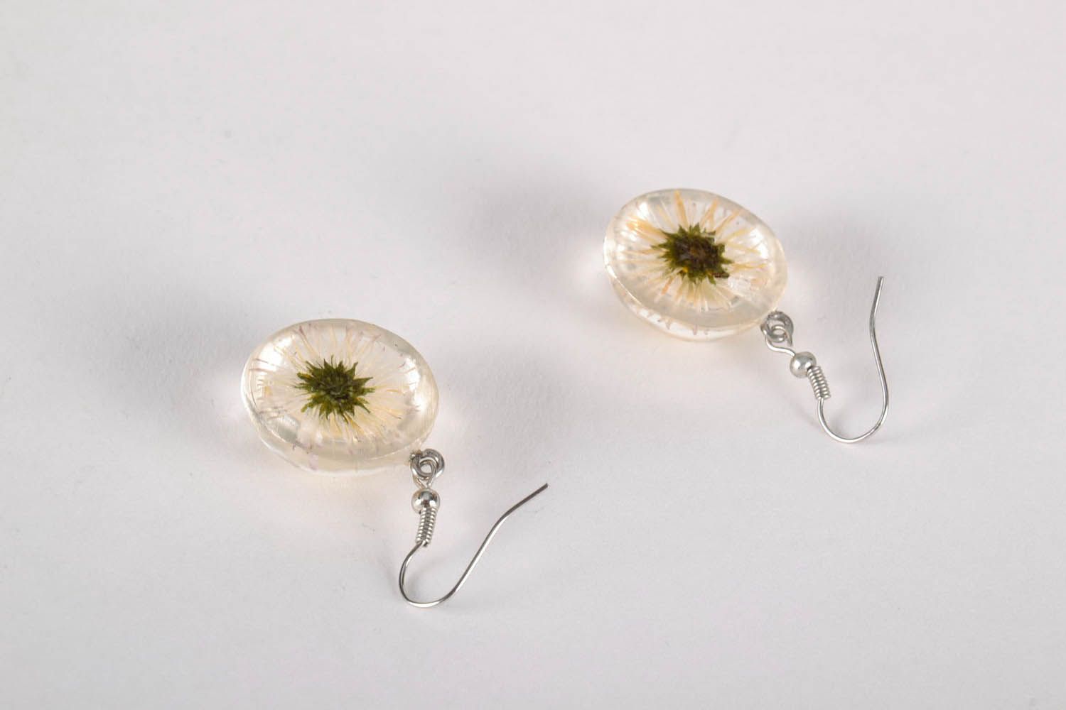 Earrings with natural flowers Chamomiles photo 3
