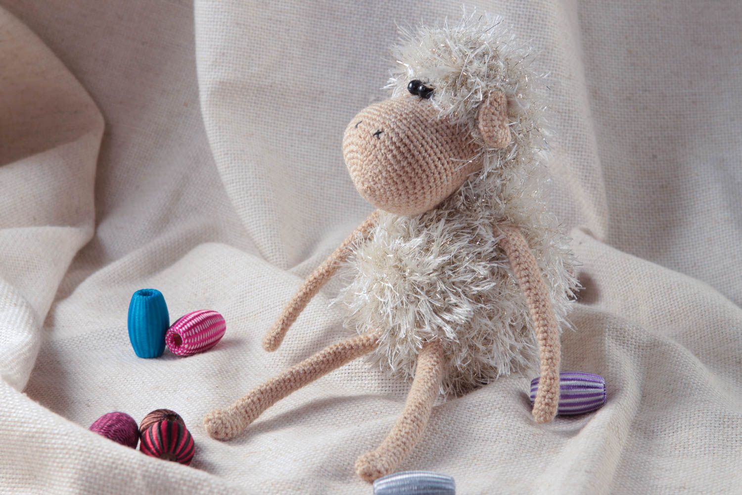 Handmade beautiful interior toy unusual textile toy stylish sheep toy photo 1