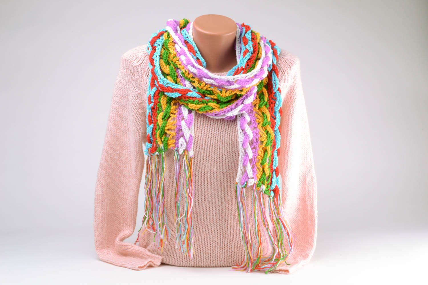 Разноцветный теплый шарф фото 1