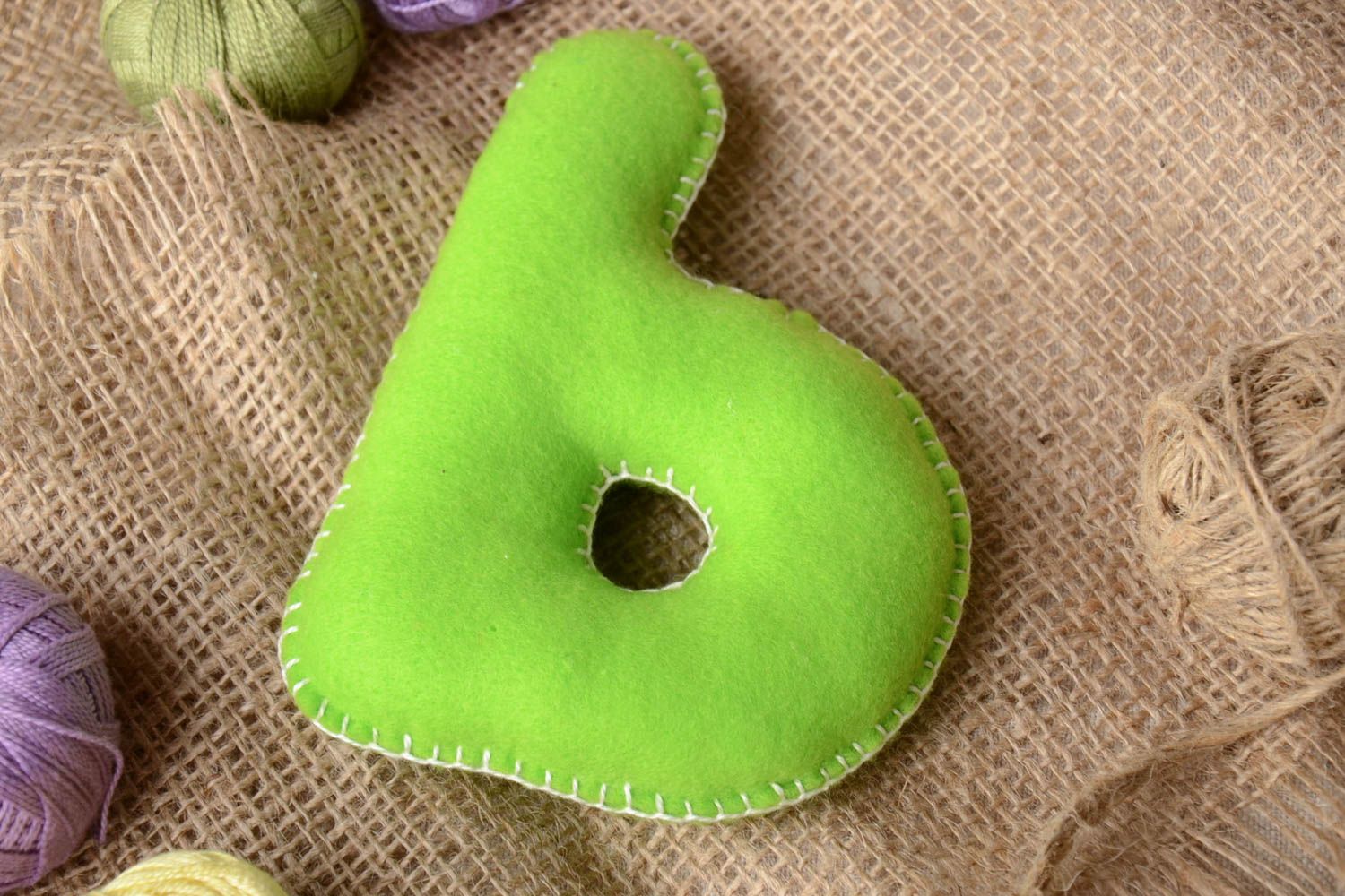 Handmade small green felt educational soft toy P for alphabet learning by kids photo 1