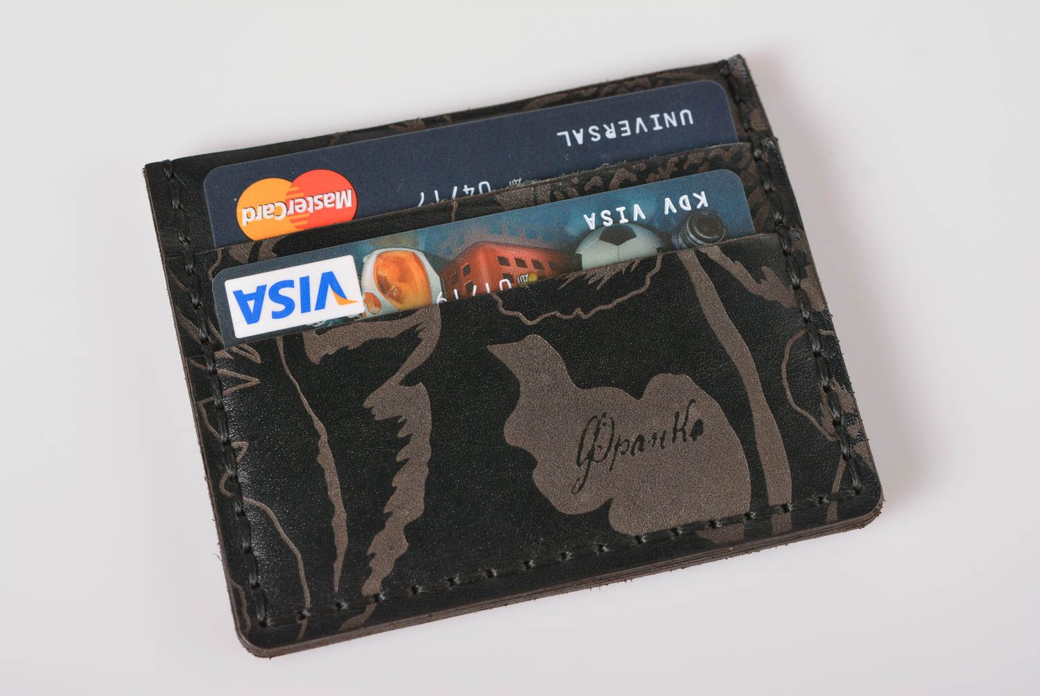 Porte-cartes de visite en cuir fait main Cadeau pour femme noir avec gravure photo 5