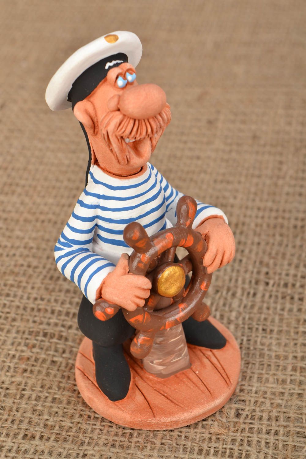 Handmade clay statuette Sailor at the Wheel photo 1