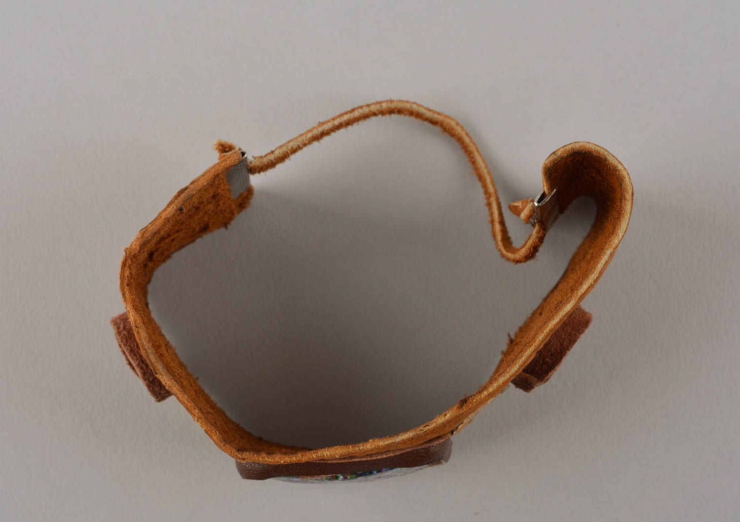 Bracelet cuir Bijoux fait main large design marron Accessoire cuir tendance photo 5