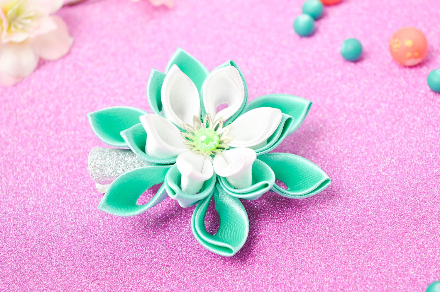 Stylish satin hair clip handmade hair clip hair accessories with flowers  photo 1