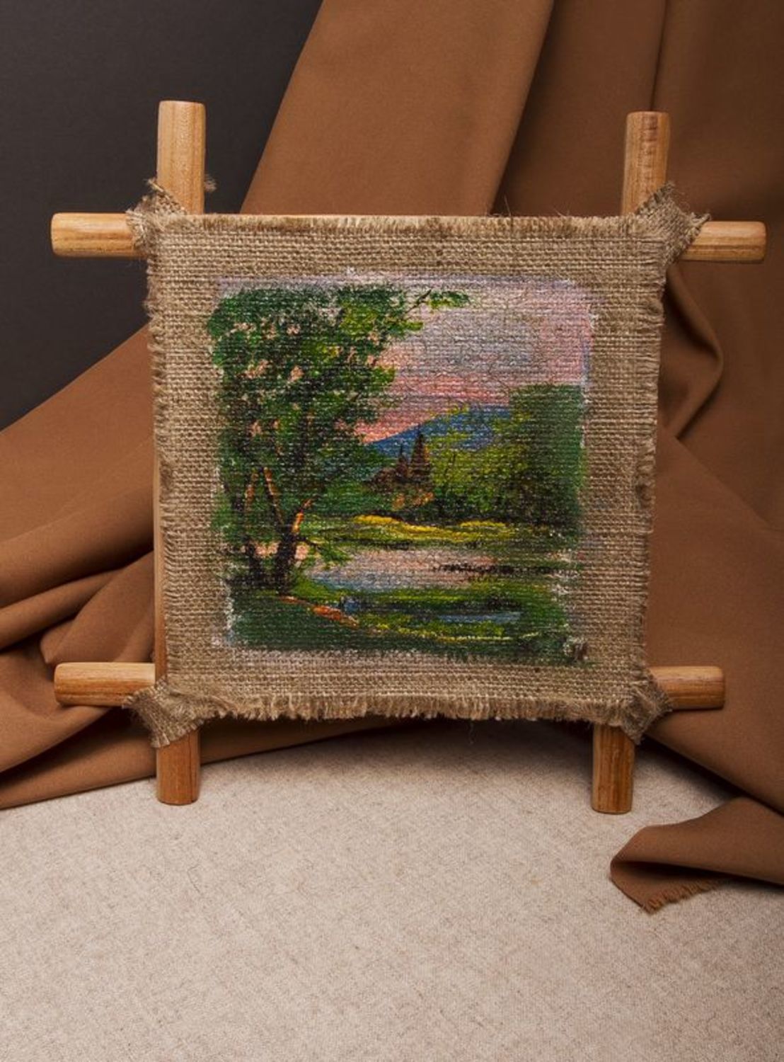 Picture painted on a sackcloth photo 1