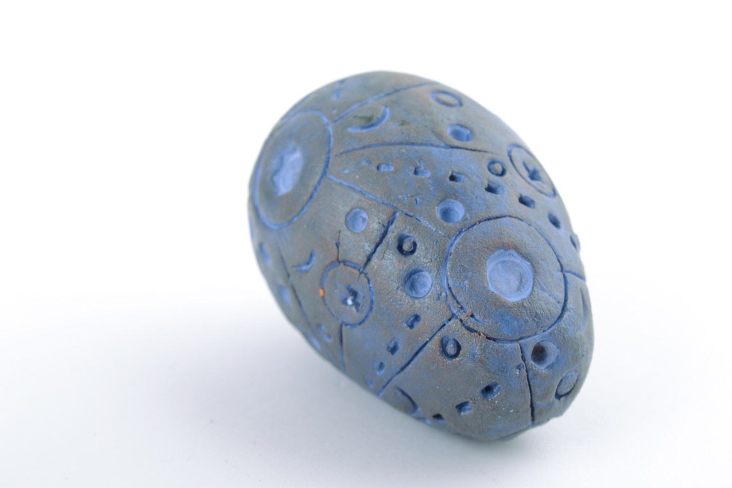 Handmade decorative ceramic egg painted with blue acrylics for interior decor photo 4