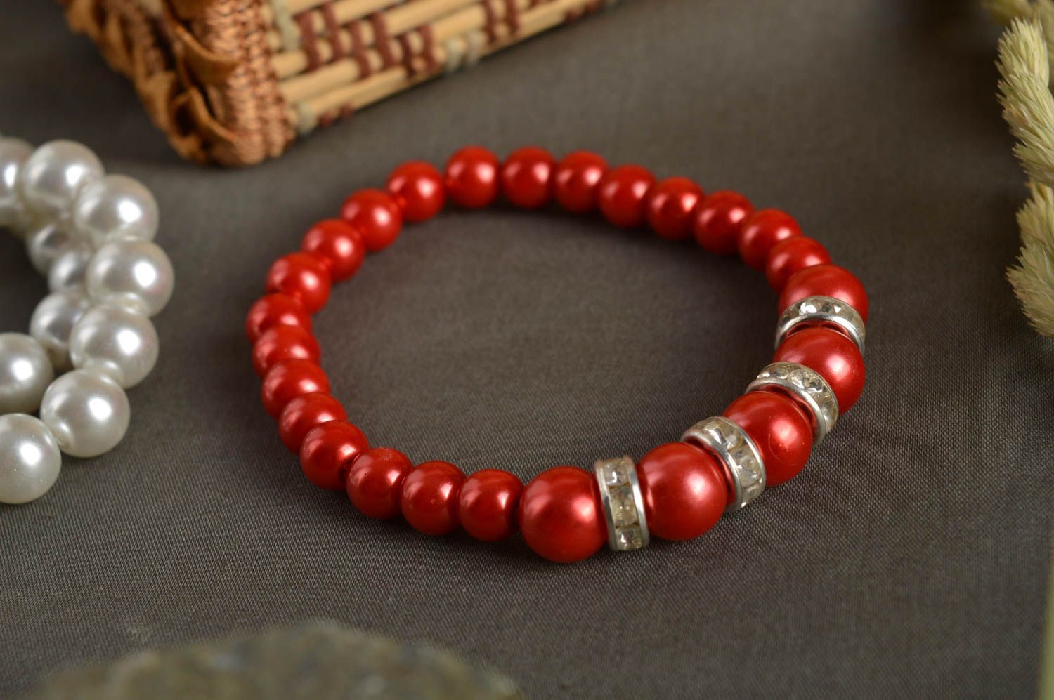 Handmade thin red bracelet unusual designer accessory beaded bracelet gift photo 3