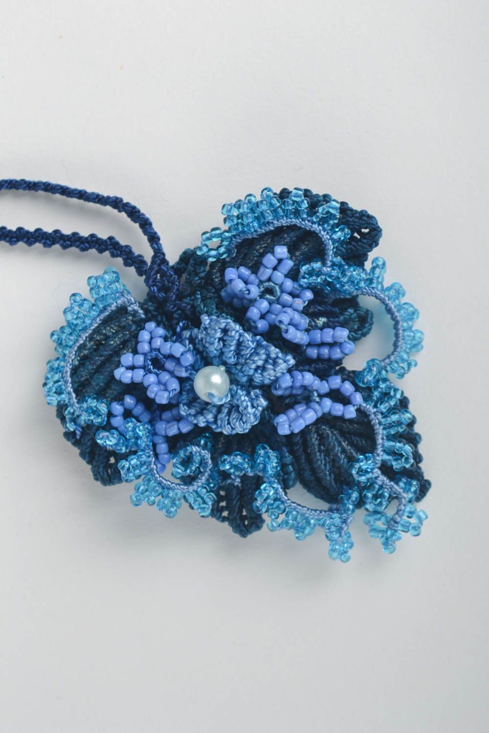 Handmade pendant designer pendant macrame pendant blue pendant unusual jewelry photo 2