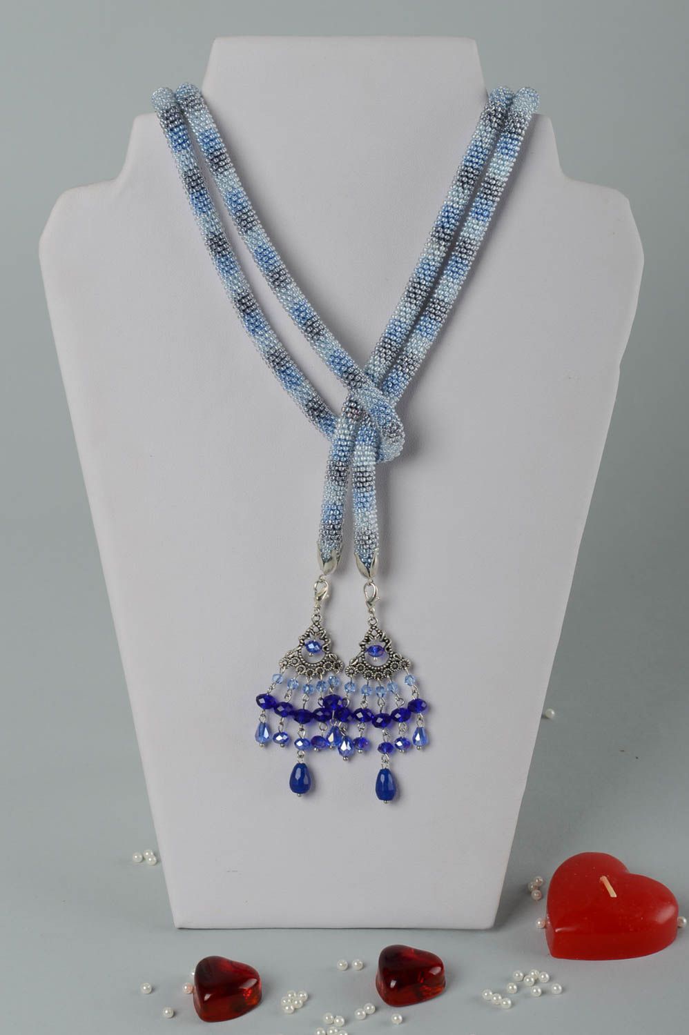 Beaded lariat necklace handmade jewelry beaded jewelry belt for dress girl gift  photo 1