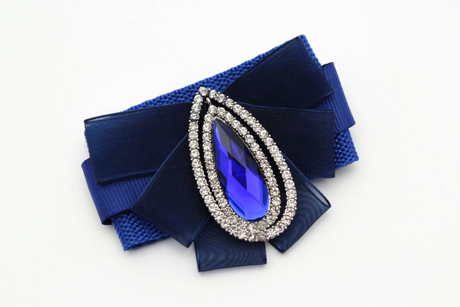 Broche bleue textile faite main Accessoire femme avec cristal Cadeau femme photo 3
