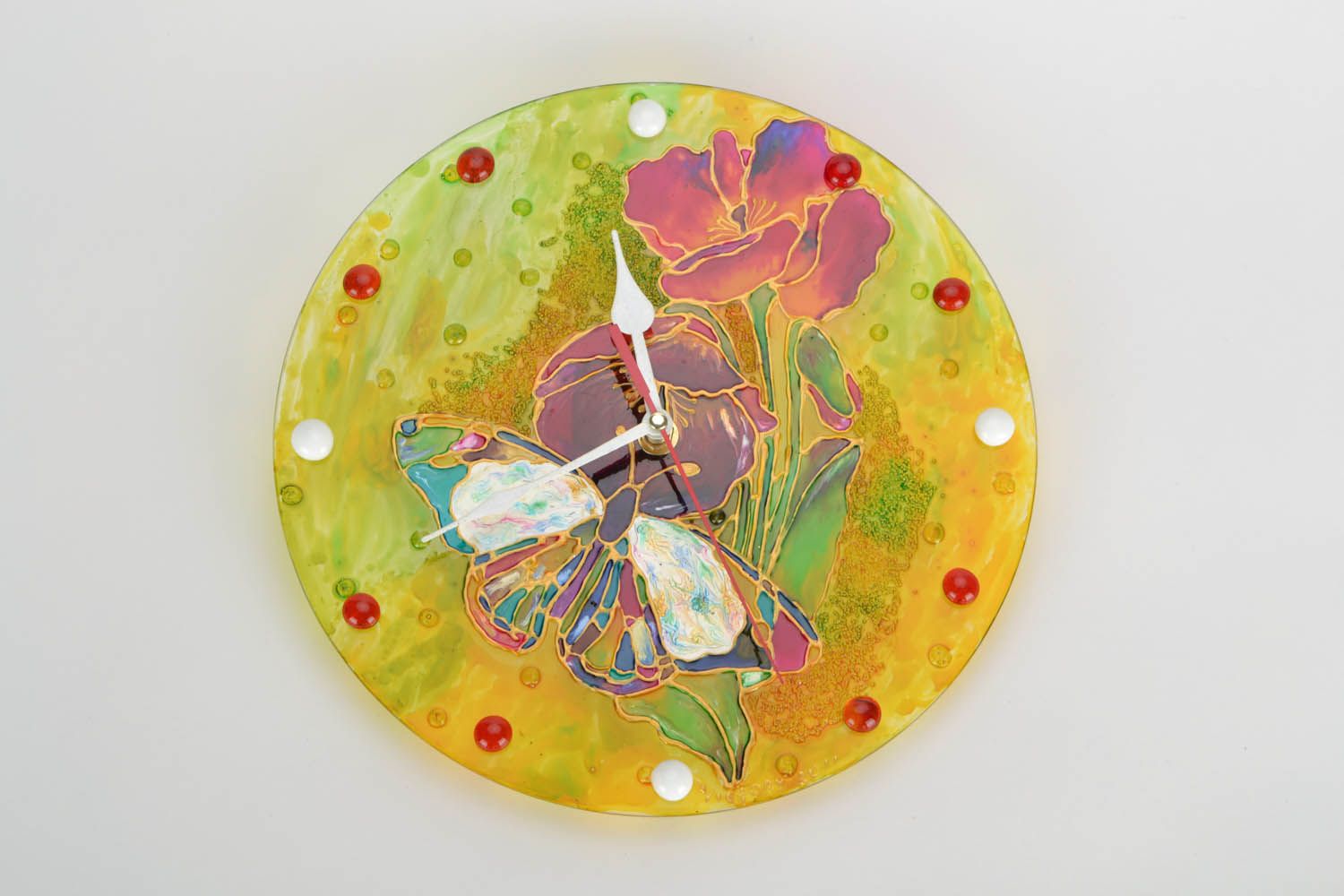Stained glass wall clock Poppies photo 3