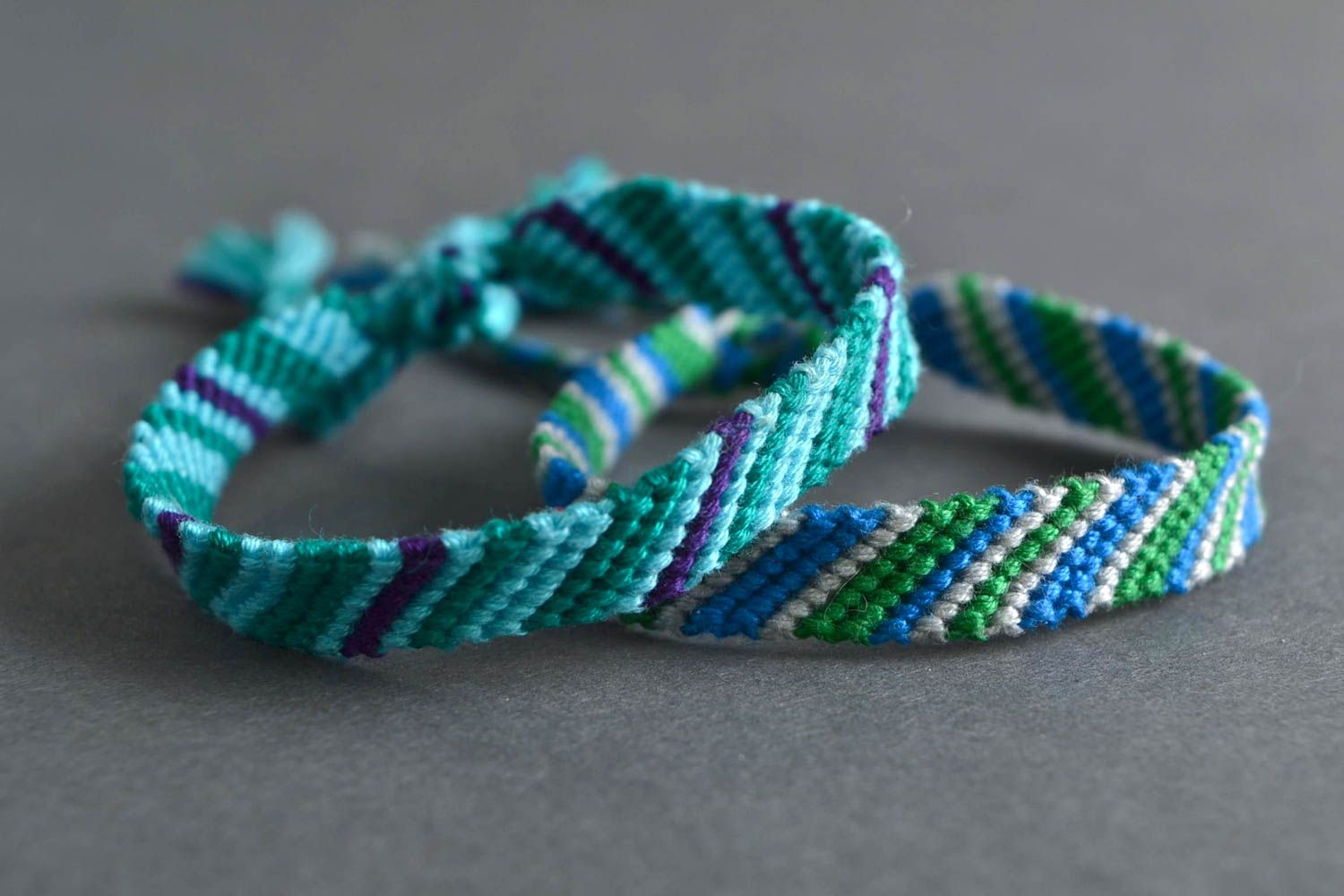 Set of handmade designer macrame bracelets made of floss threads 2 piece photo 1