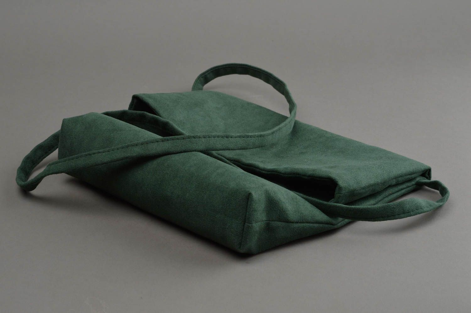Petit sac pour femme en suède artificiel fait main pliable accessoire vert foncé photo 2