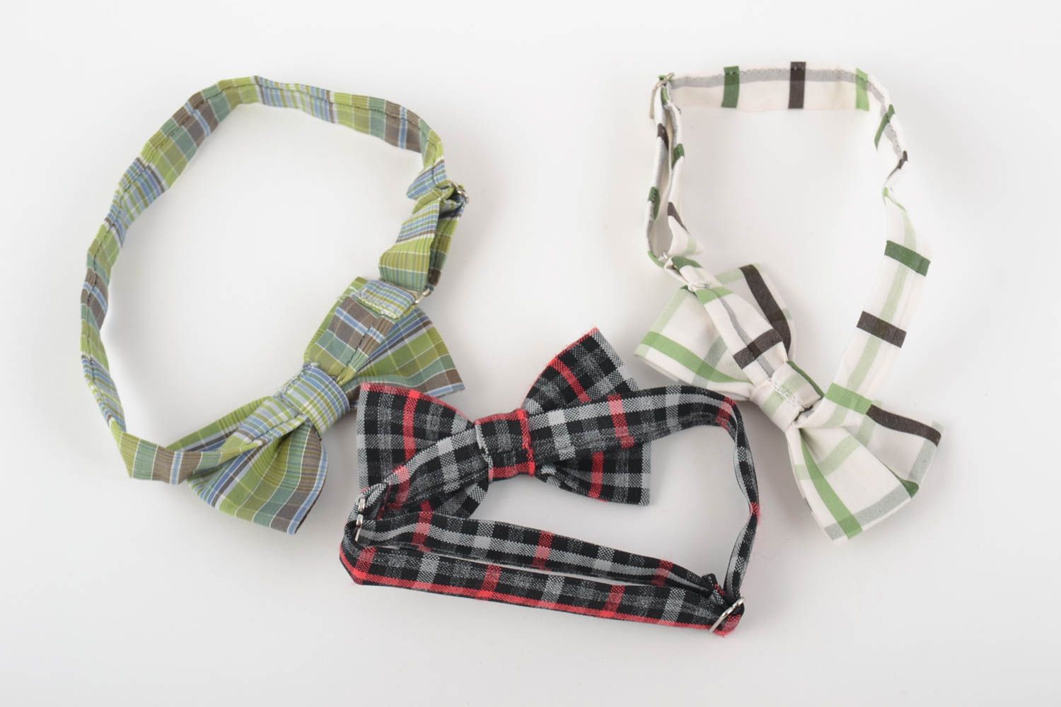 Set of 3 handmade colorful checkered textile bow ties hand made photo 2