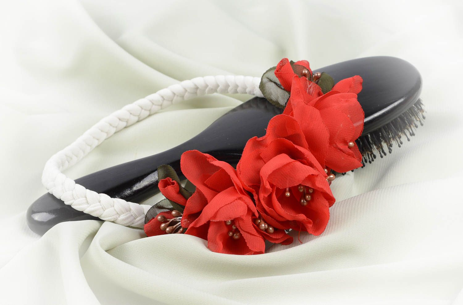 Rotes grelles Blumen Haarband handmade Designer Schmuck Accessoire für Haare foto 5