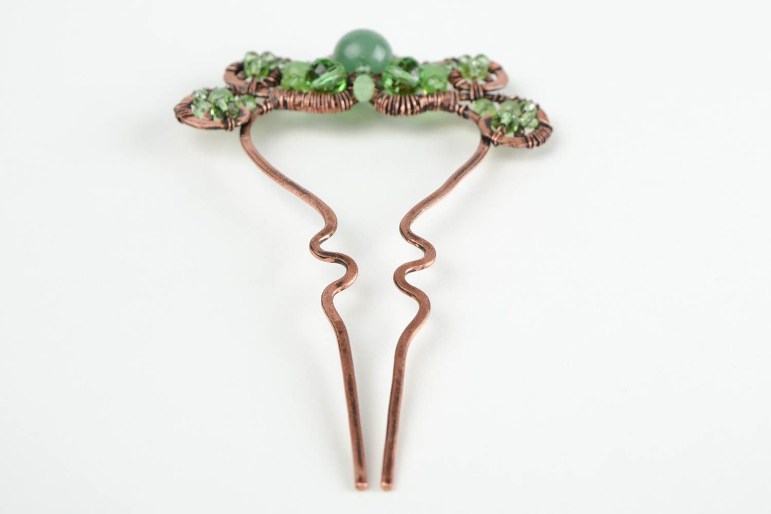 Handmade grüne Haarspange mit Perlen Kupfer Schmuck Accessoire für Haare foto 5