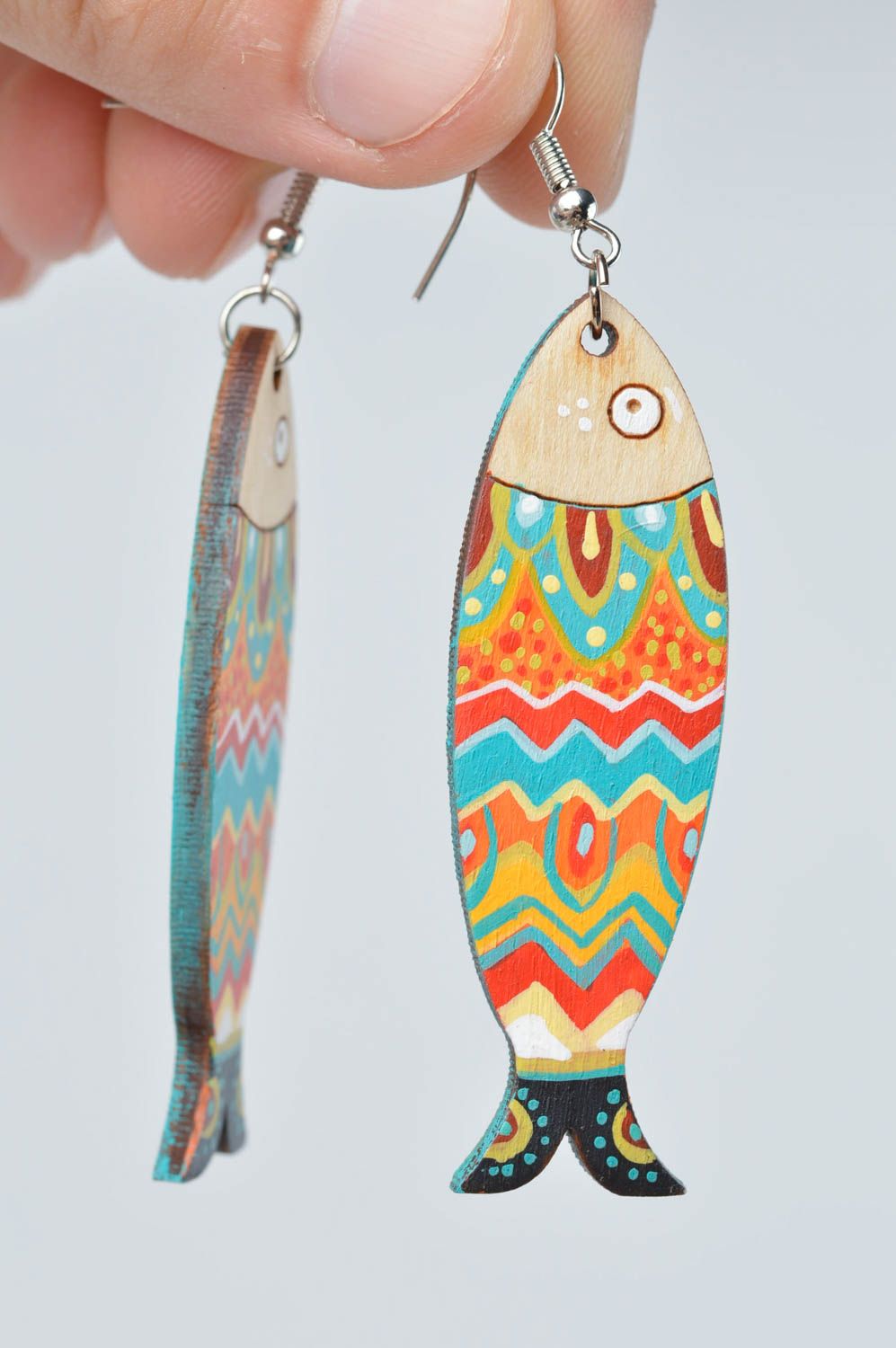 Handmade Fisch Ohrringe Accessoires für Frauen Ohrringe aus Holz groß  foto 5