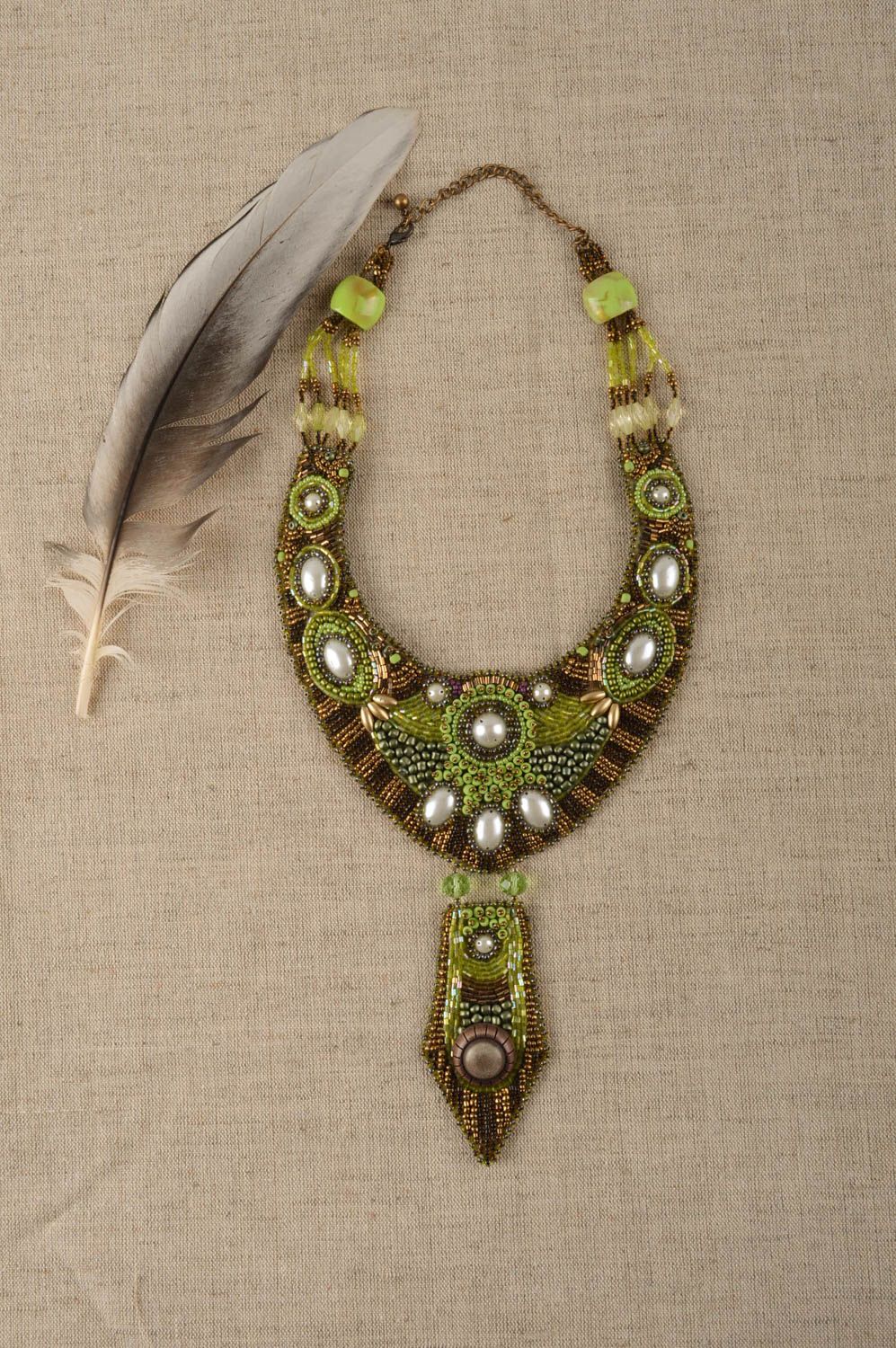 Колье из бисера украшение ручной работы ожерелье из бисера массивное модное фото 1