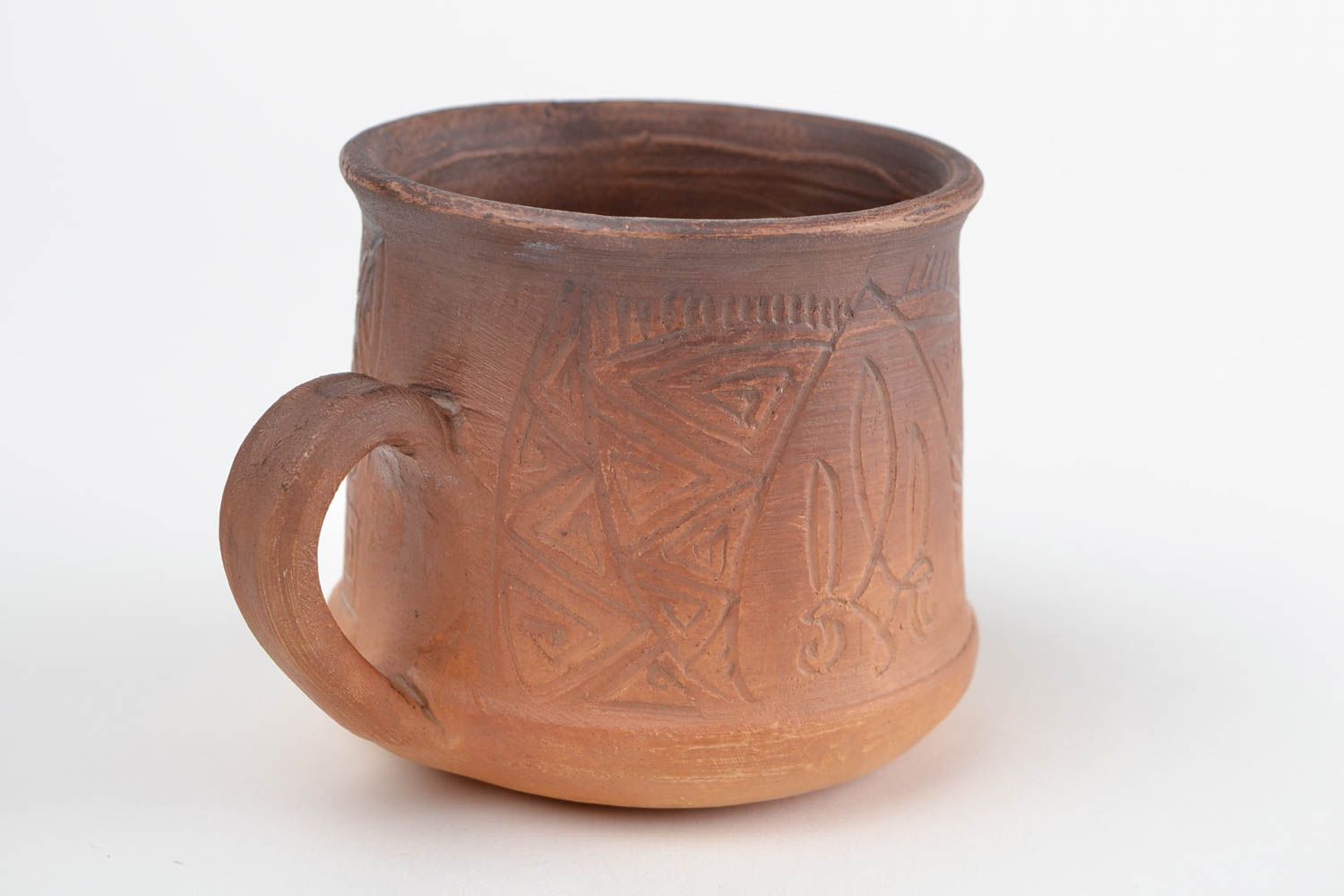 Non-glazed clay cup for tea or coffee with handle and Ukrainian country symbol photo 4