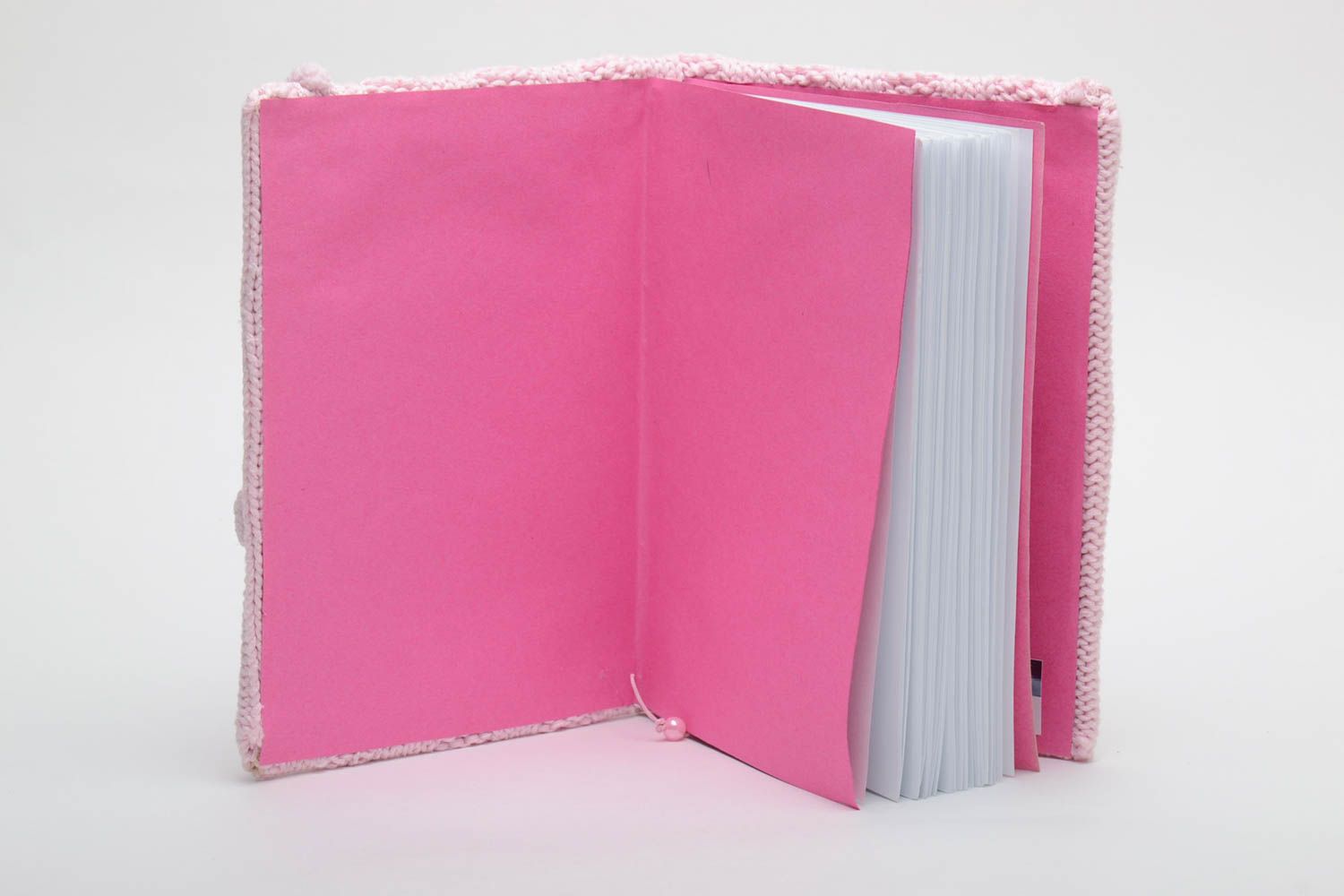 Handmade pink notebook with knitted cover photo 4