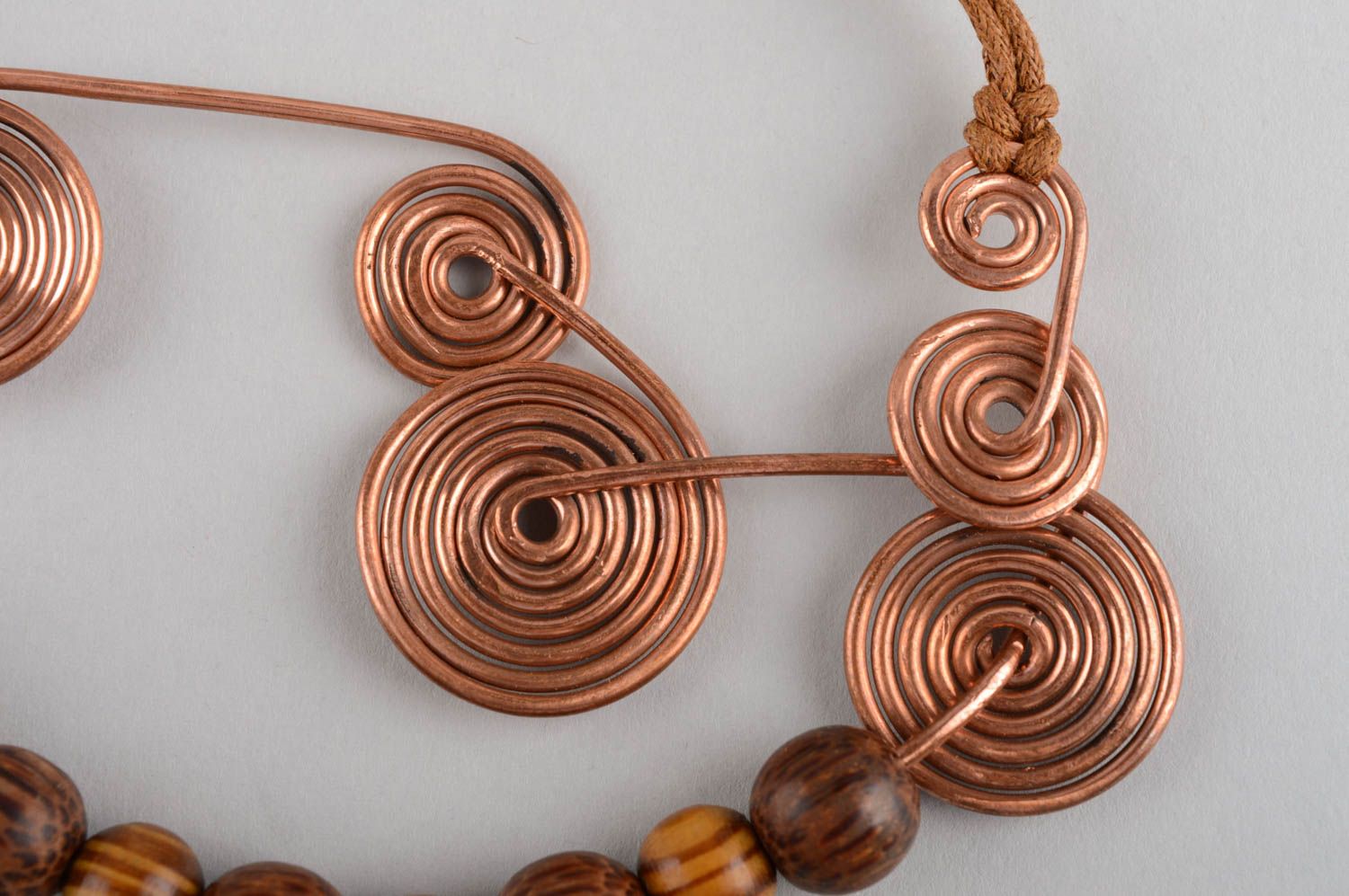 Beautiful women's handmade design pendant with wooden beads and copper elements photo 4