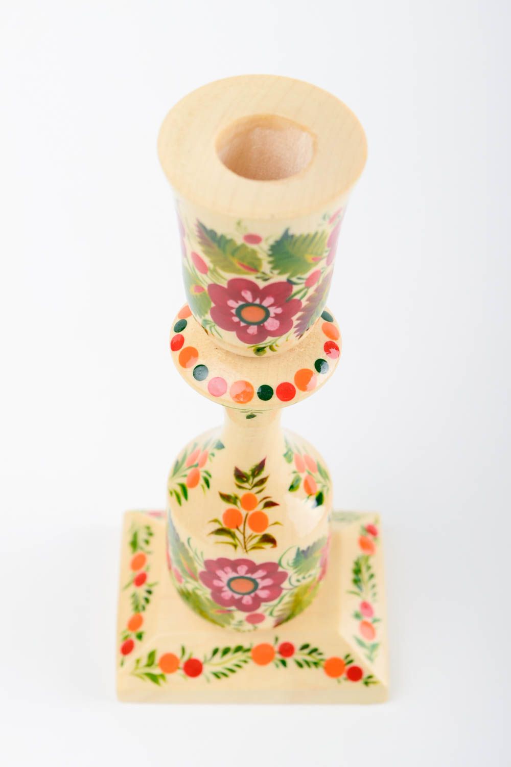 Bougeoir en bois fait main Support pour bougie clair à motif floral Déco maison photo 3