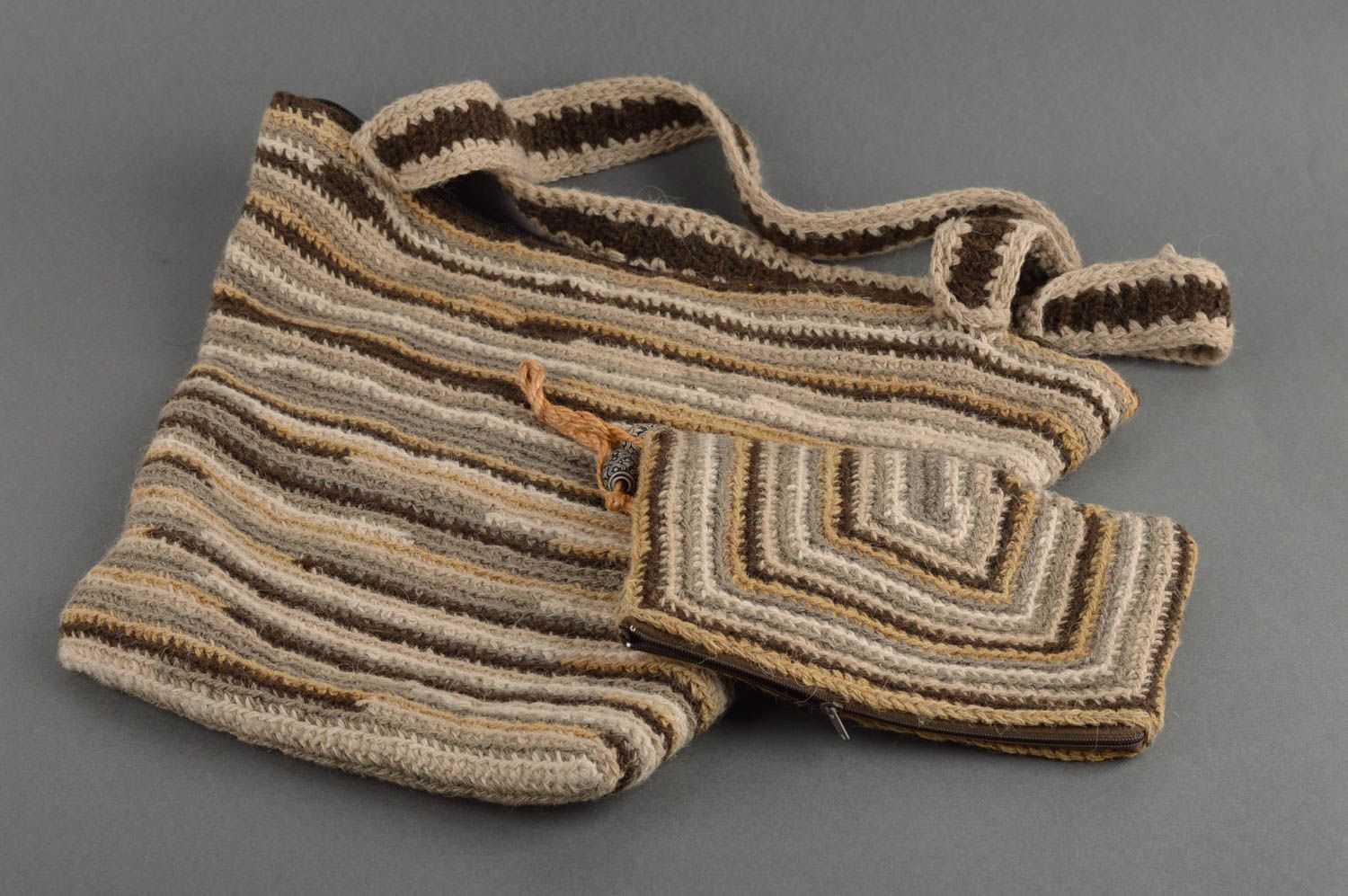 Sac à main marron Sac cabas fait main tricoté au crochet Cadeau original  photo 1