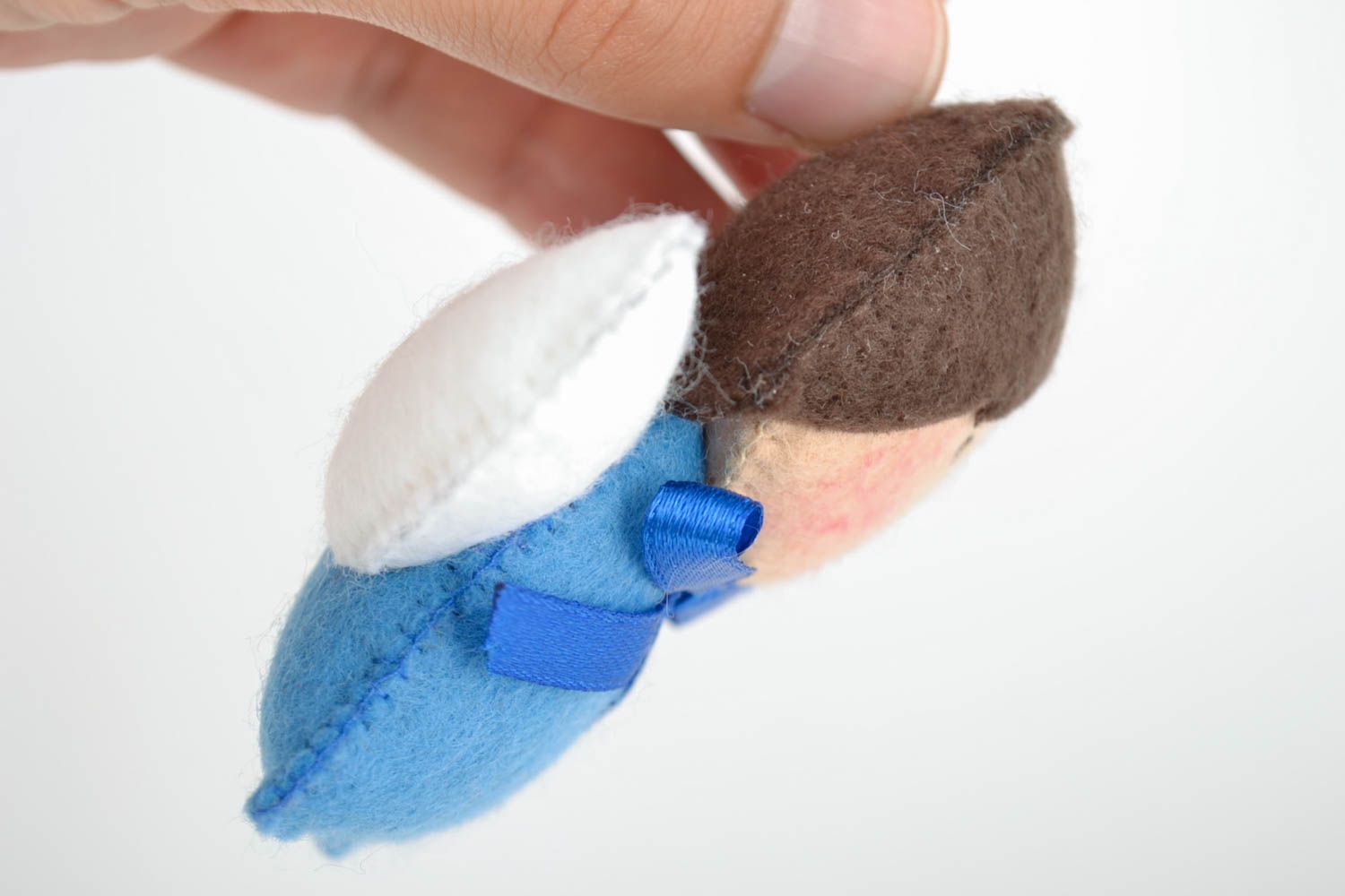 Beautiful blue handmade small fabric soft toy angel with eyelet photo 5