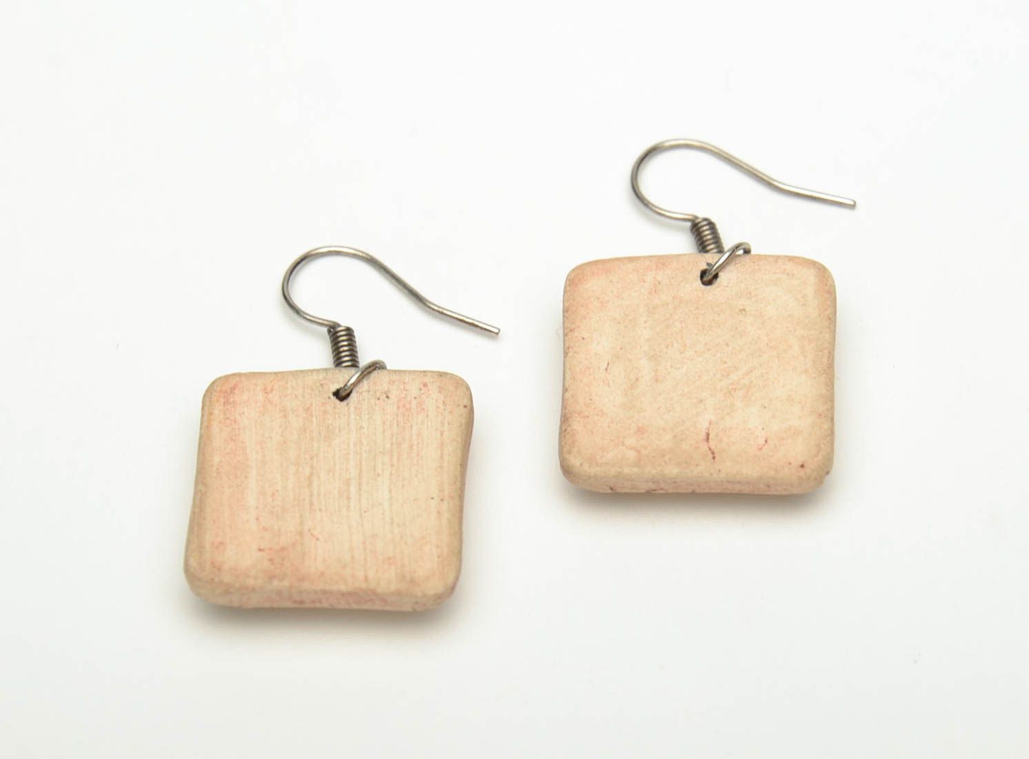 Square clay earrings painted with color enamels photo 4
