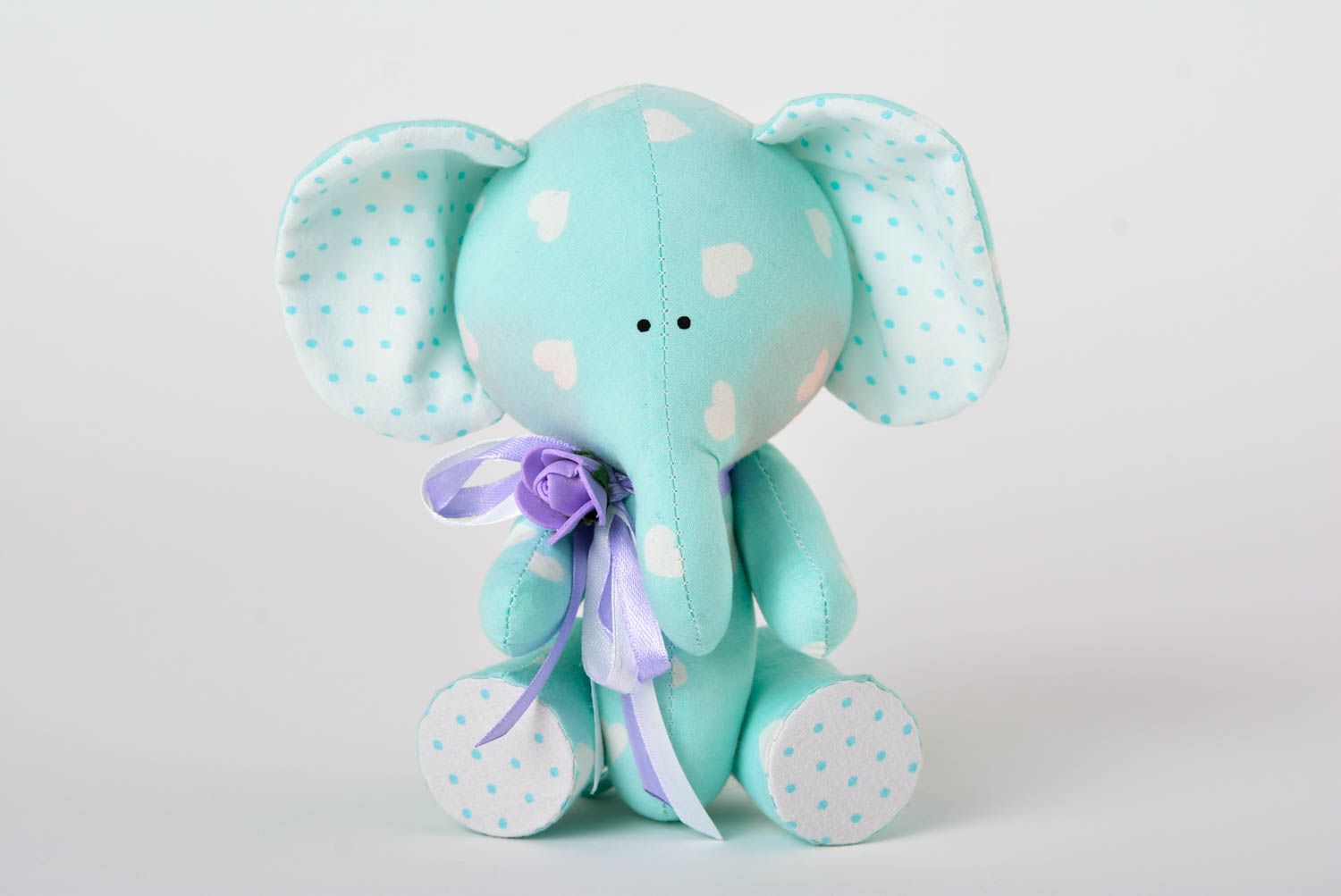 Handmade Deko Spielzeug Elefant Stoff Kuscheltier Geschenk Idee mit Herzen blau foto 1